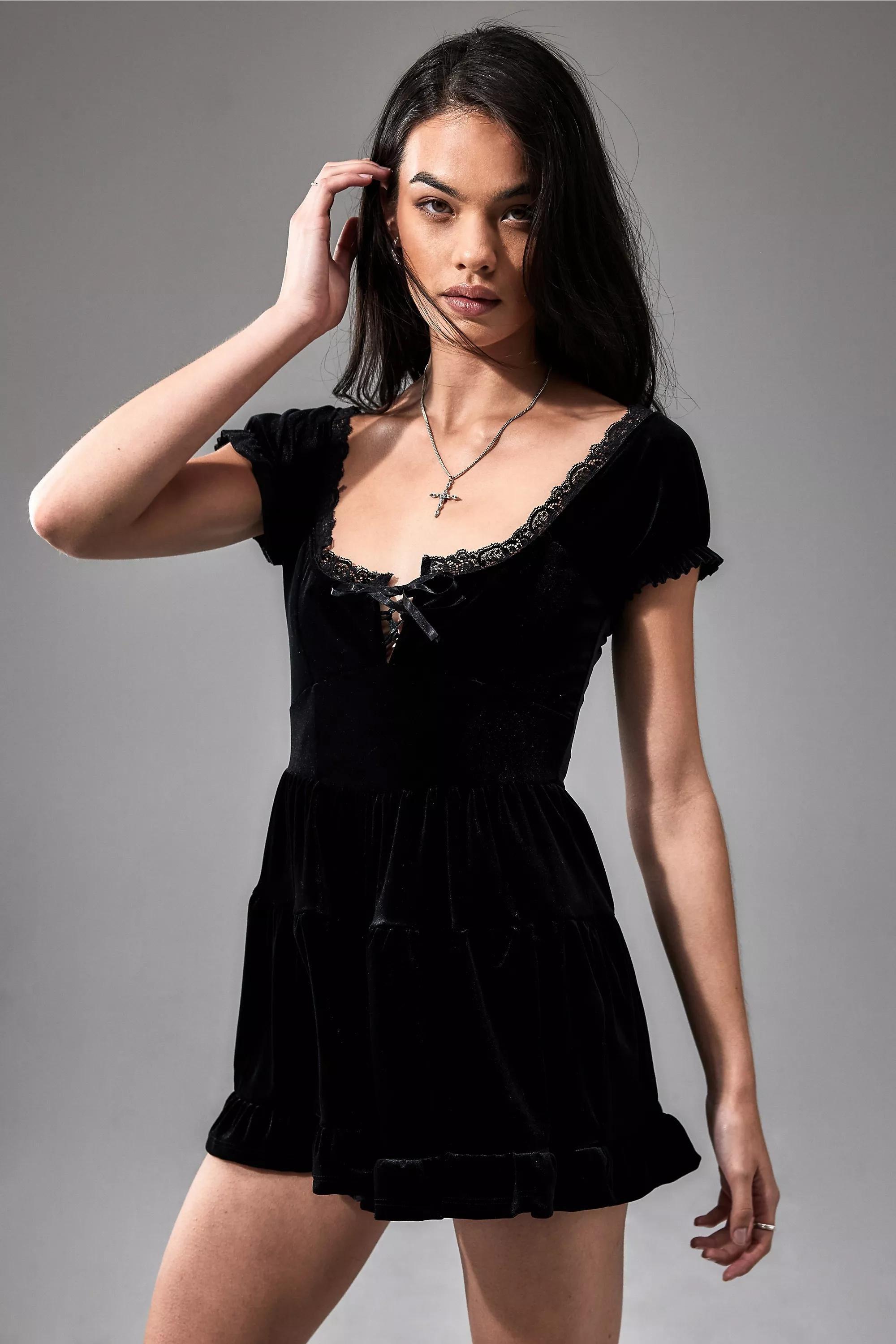 Urban Outfitters BLK Kimchi Blue Lily Velvet Prairie Jumpsuit