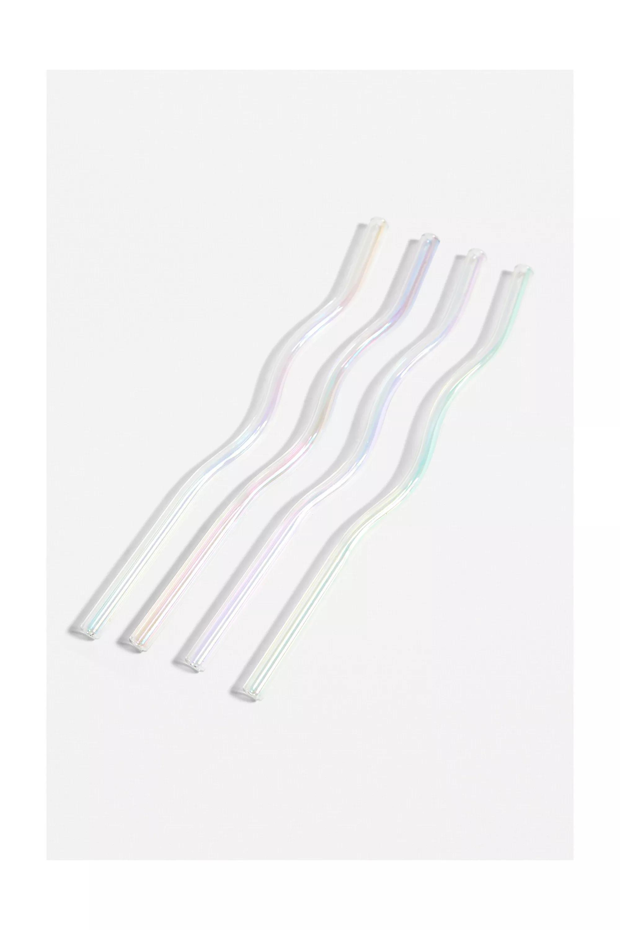 Clear Wavey Glass Straws, Set Of 4, , large image number 1