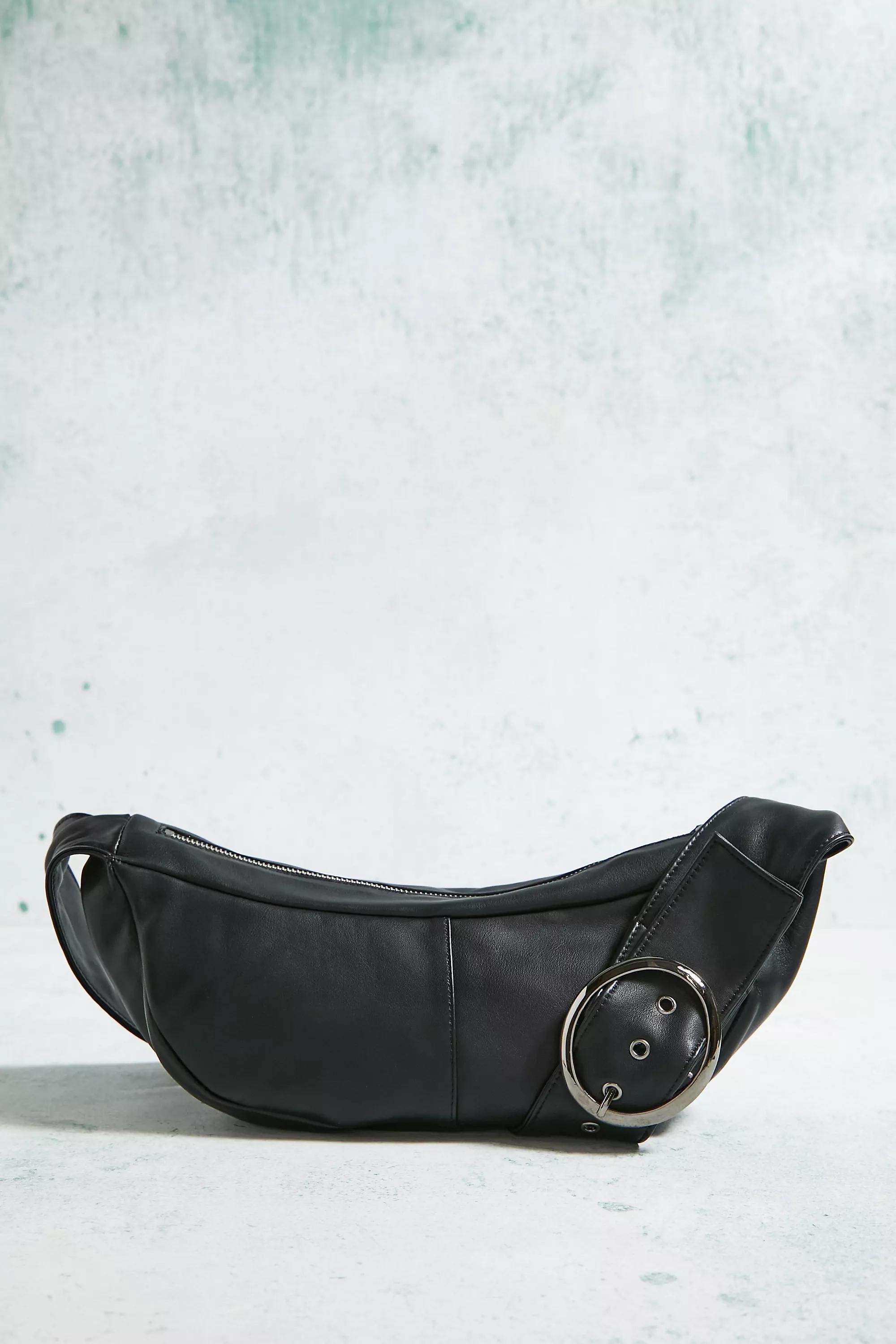 Leather Buckle Crossbody Sling Bag, BLK, large image number 1