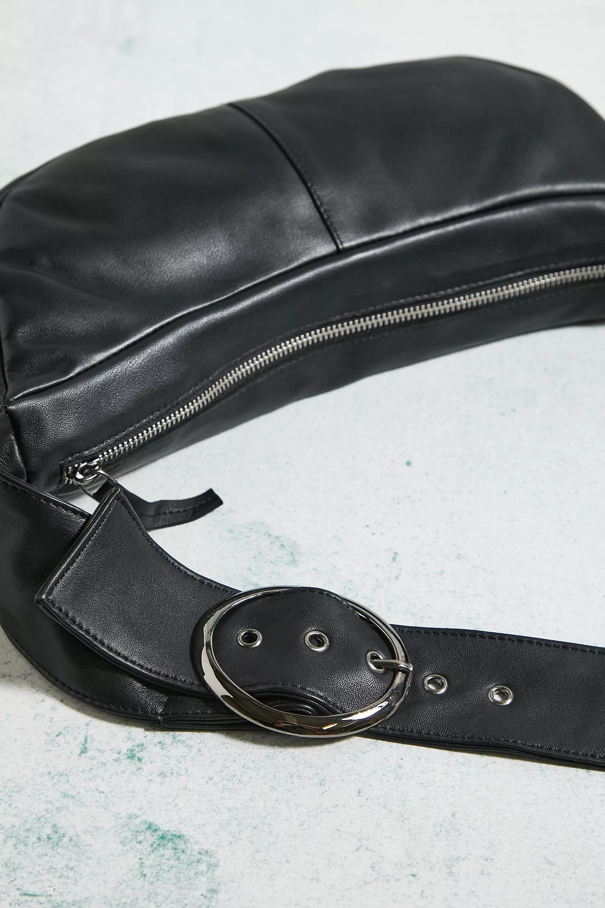 Leather Buckle Crossbody Sling Bag, BLK, large image number 2
