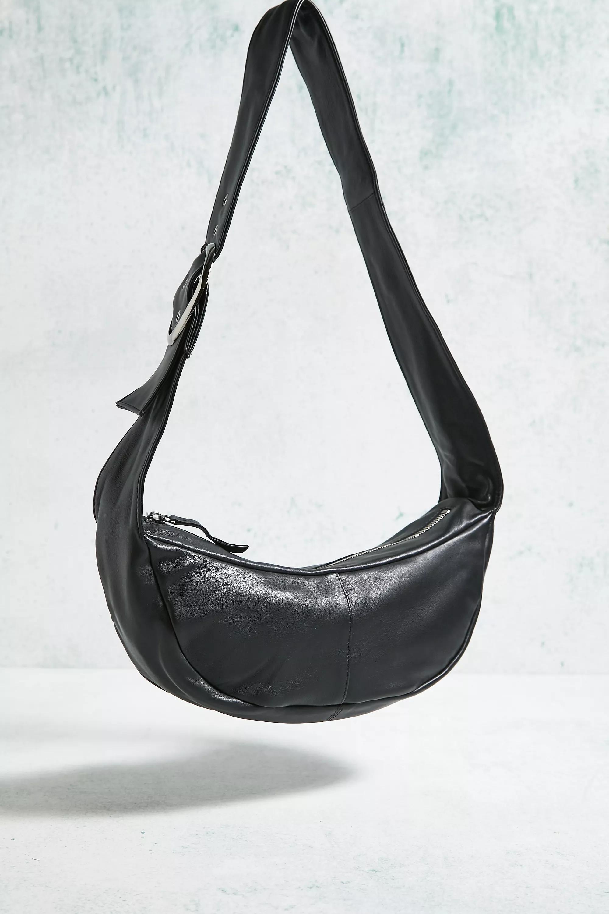 Leather Buckle Crossbody Sling Bag, BLK, large image number 3