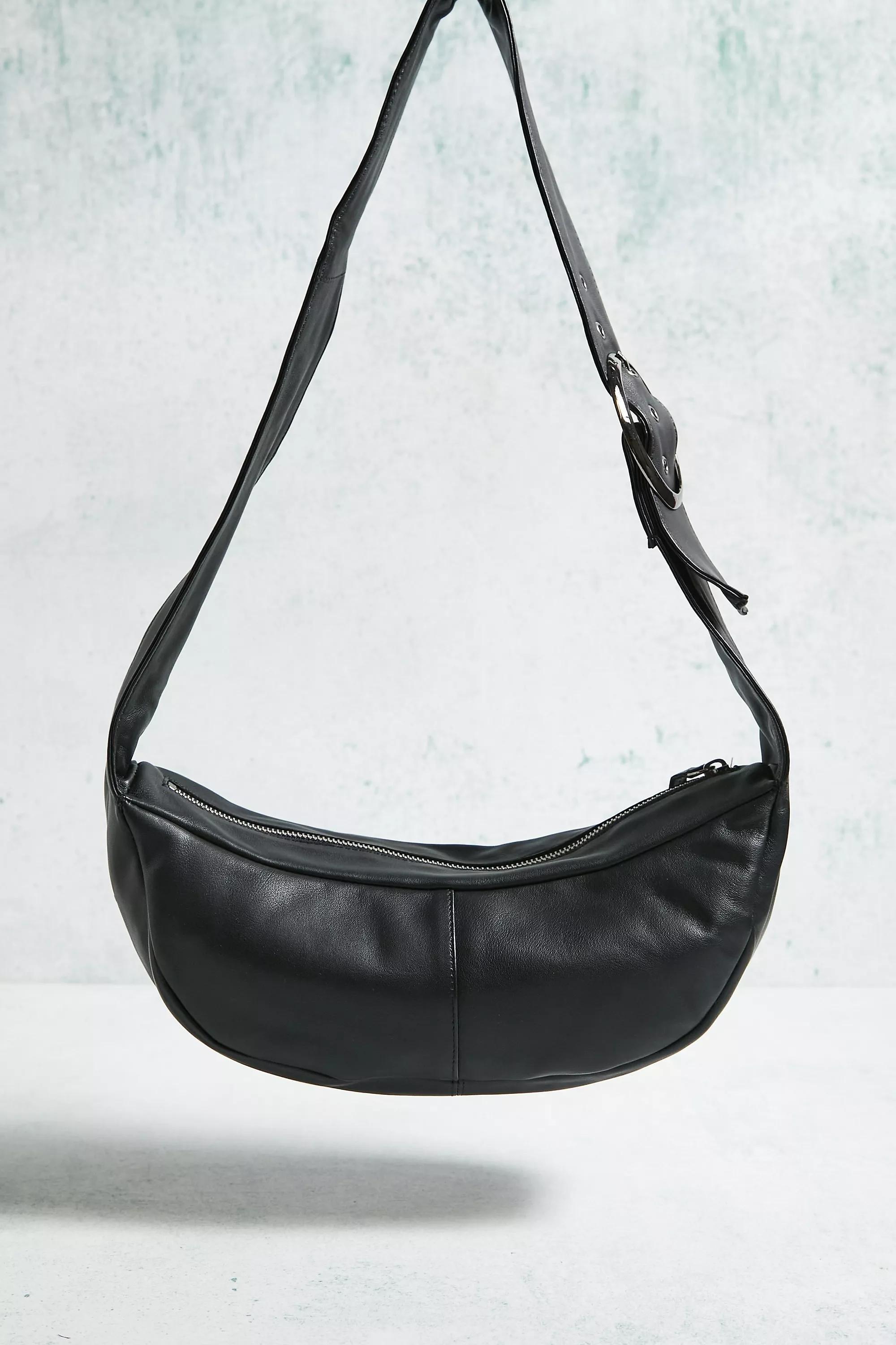 Leather Buckle Crossbody Sling Bag, BLK, large image number 4