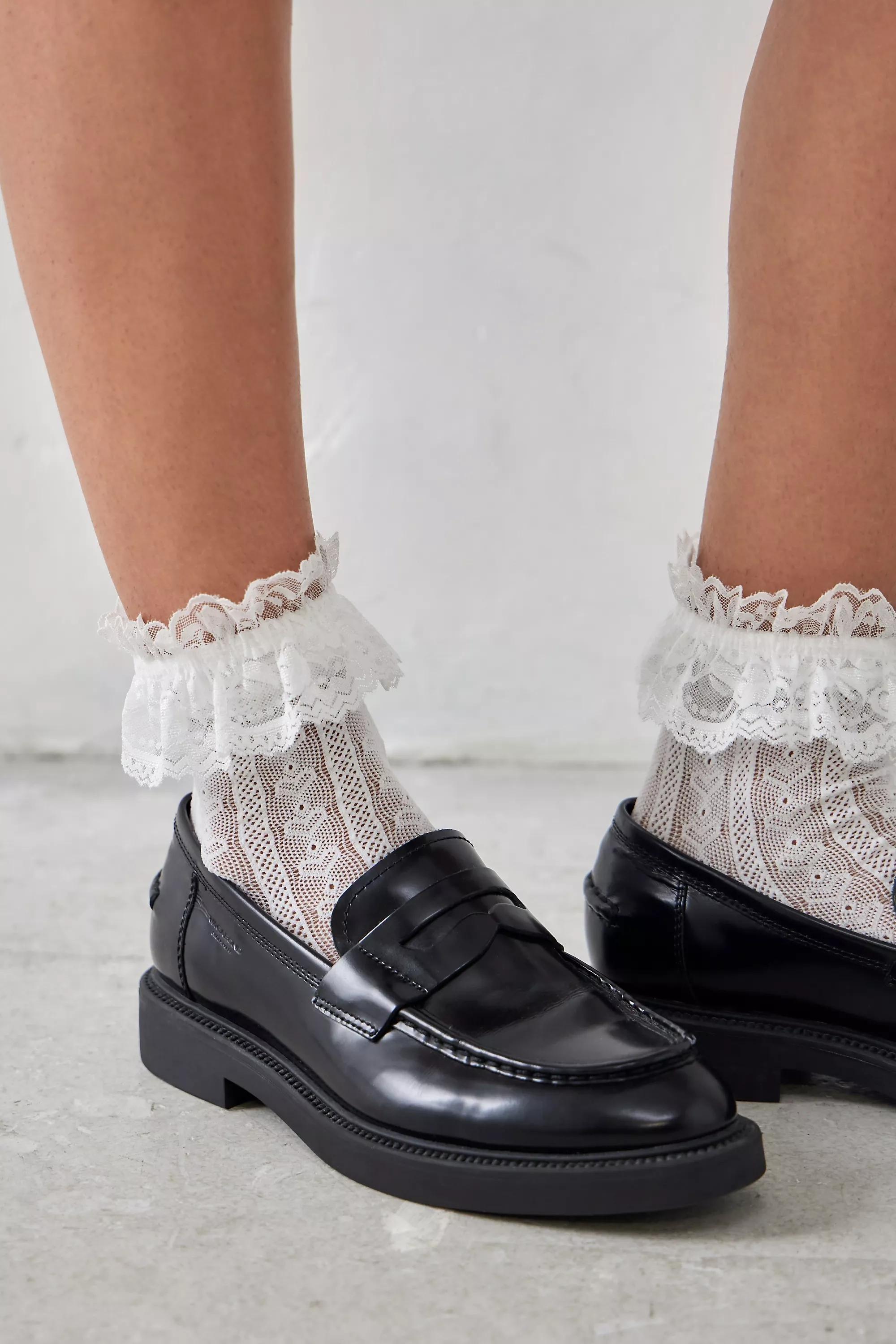 White Out From Under Heart Lace Ruffle Socks, , large image number 0