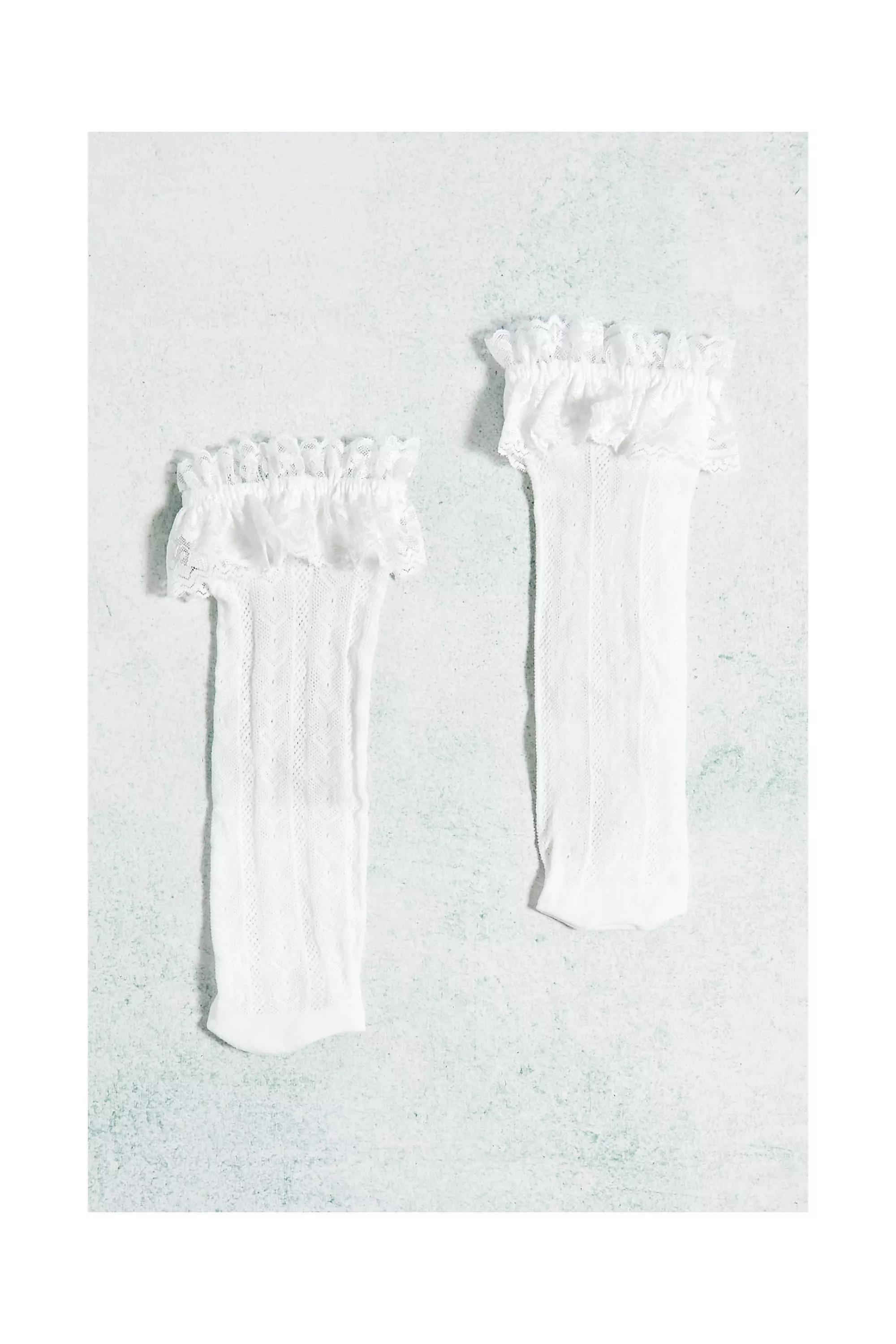White Out From Under Heart Lace Ruffle Socks, , large image number 3