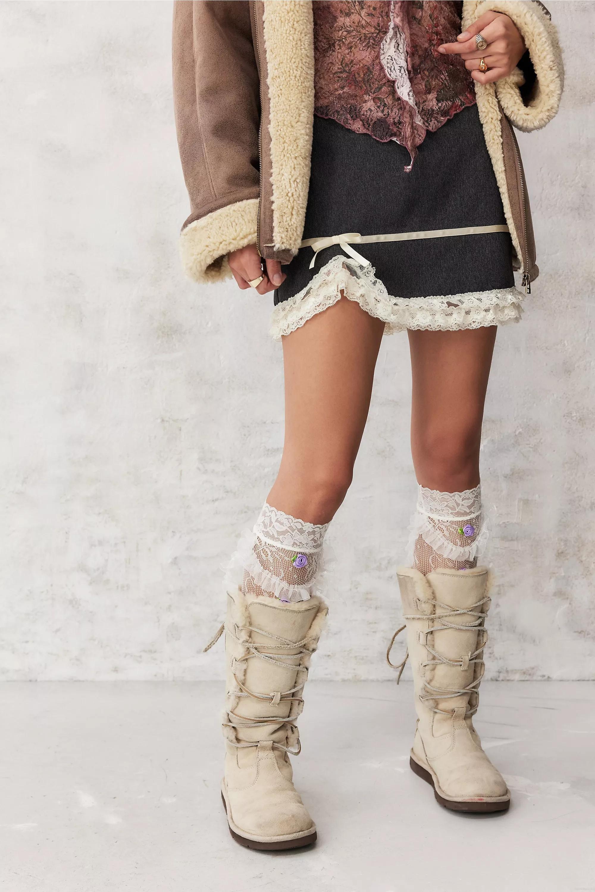 White Out From Under Pink Ruffle Knee High Socks, , large image number 1