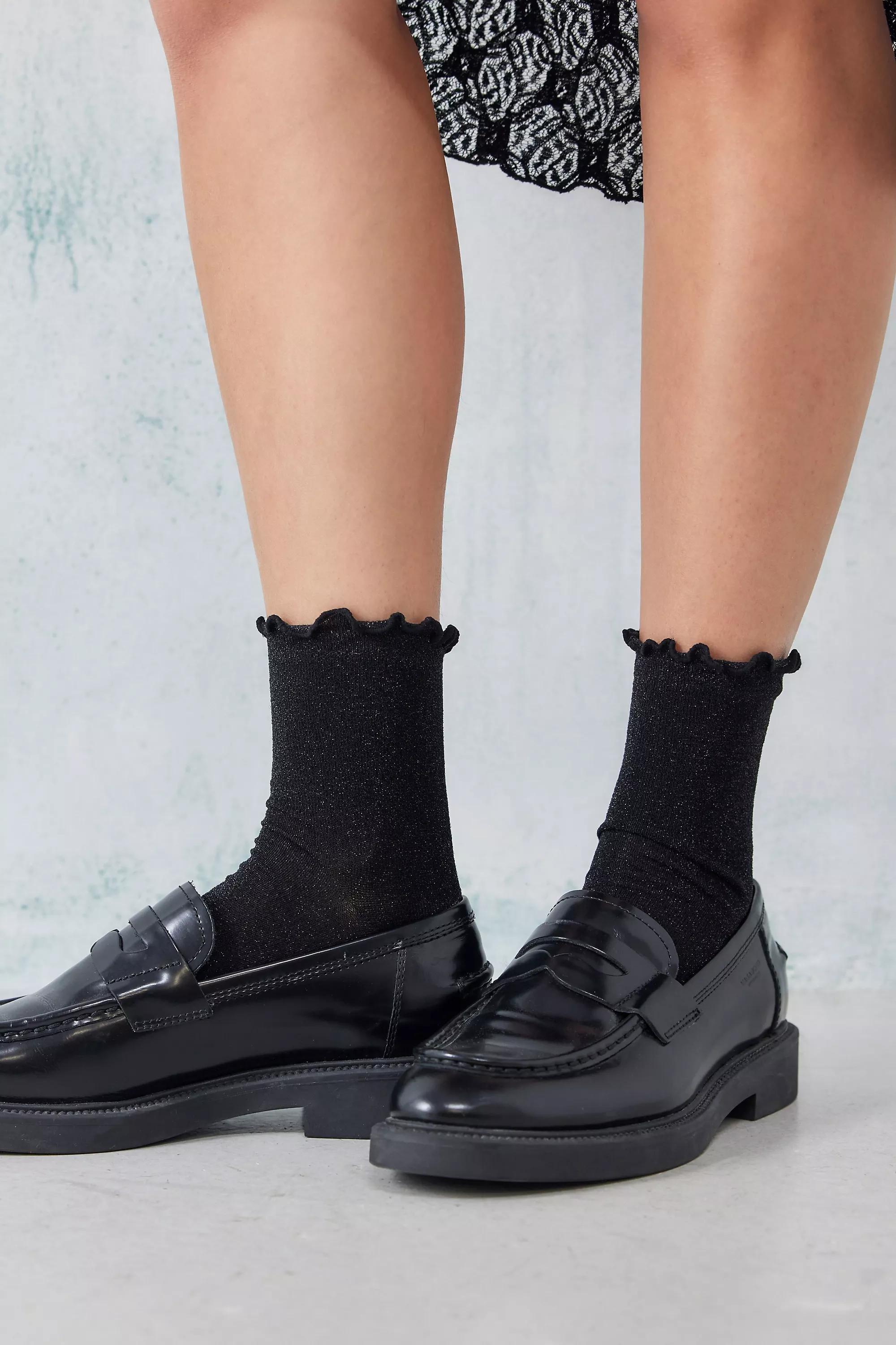Black Out From Under Frill Edge Glitter Socks, , large image number 0