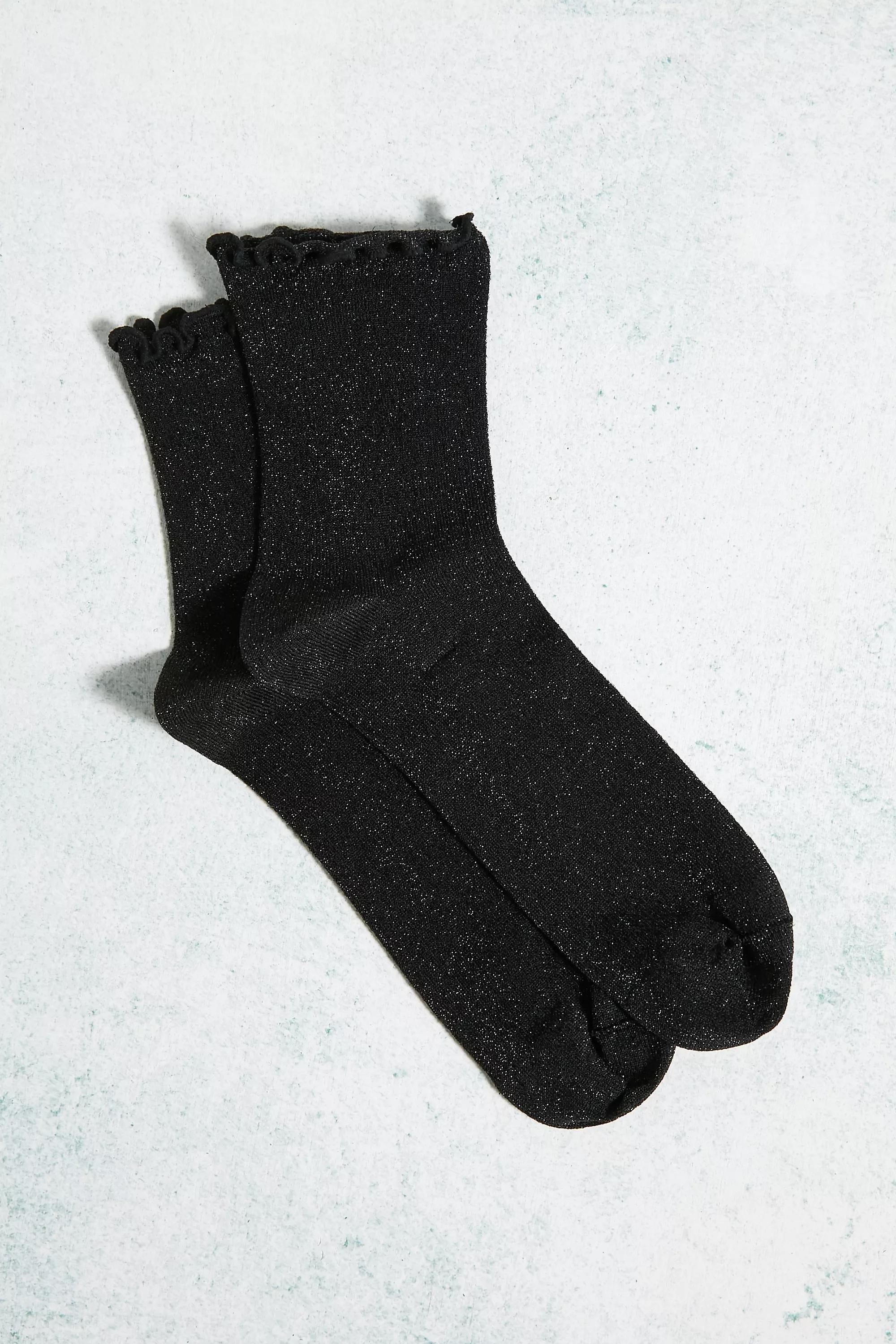 Black Out From Under Frill Edge Glitter Socks, , large image number 1