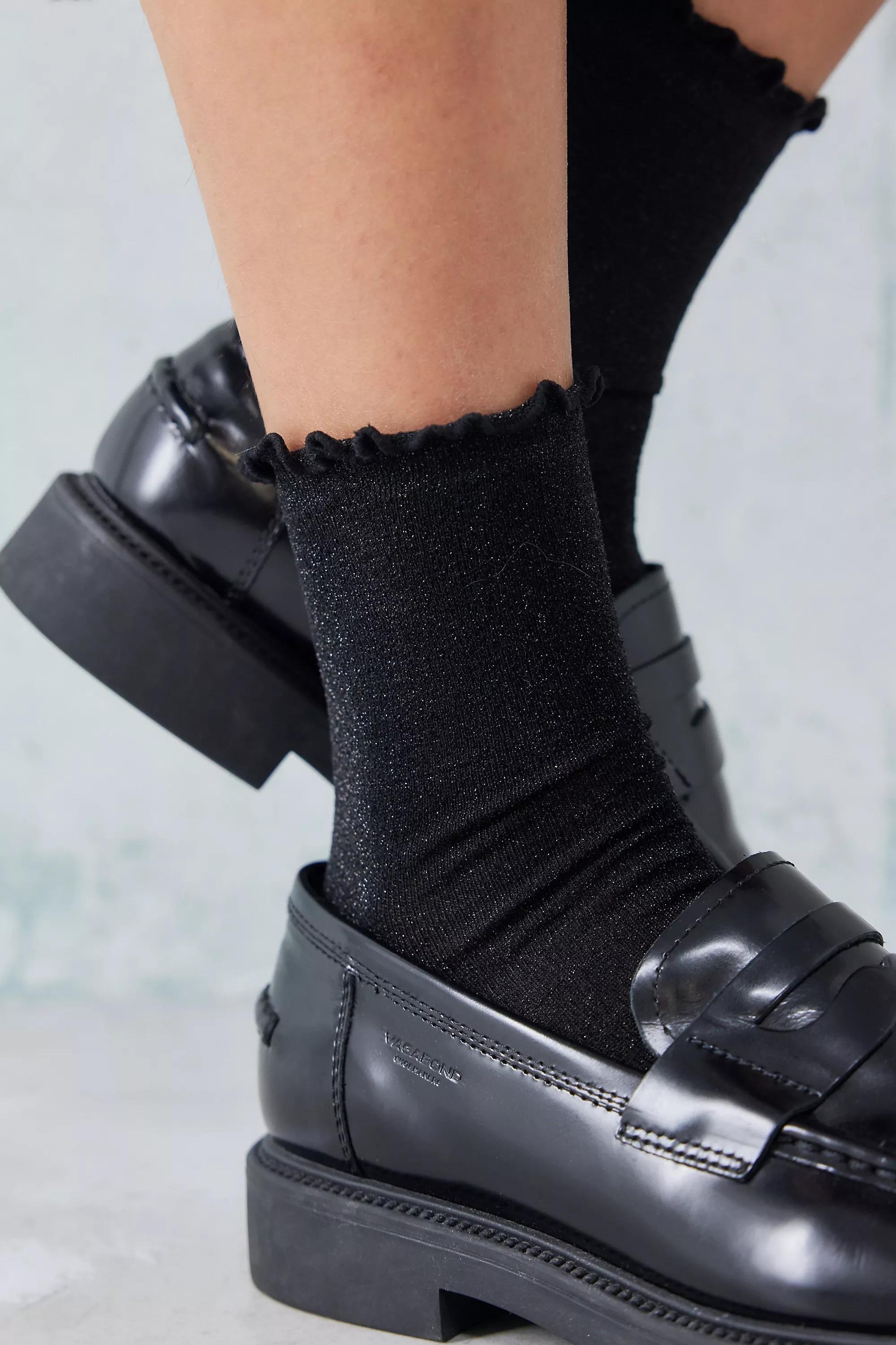 Black Out From Under Frill Edge Glitter Socks, , large image number 3