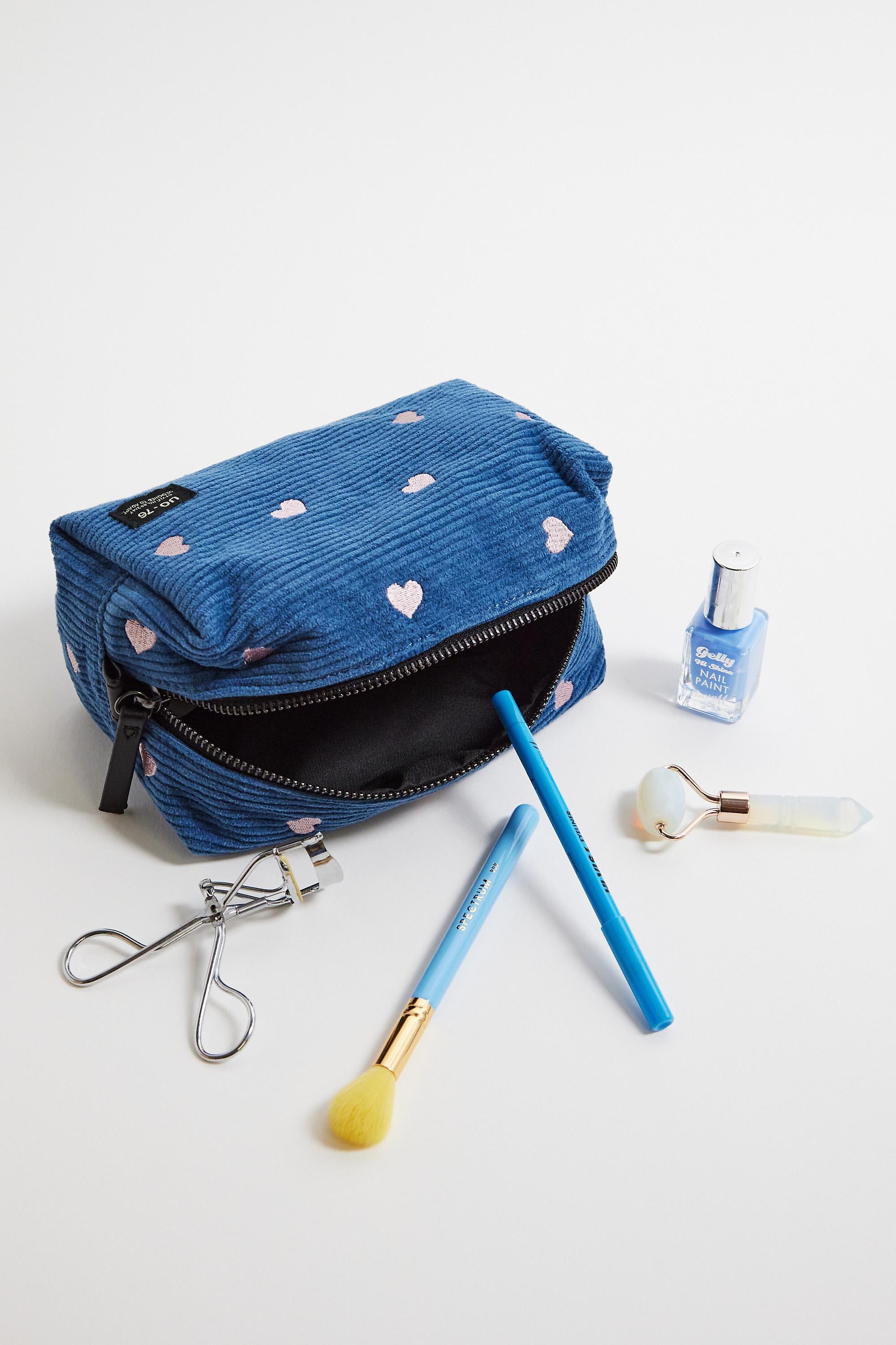 Blue Bdg Heart Cord Makeup Bag, D BL, large image number 1