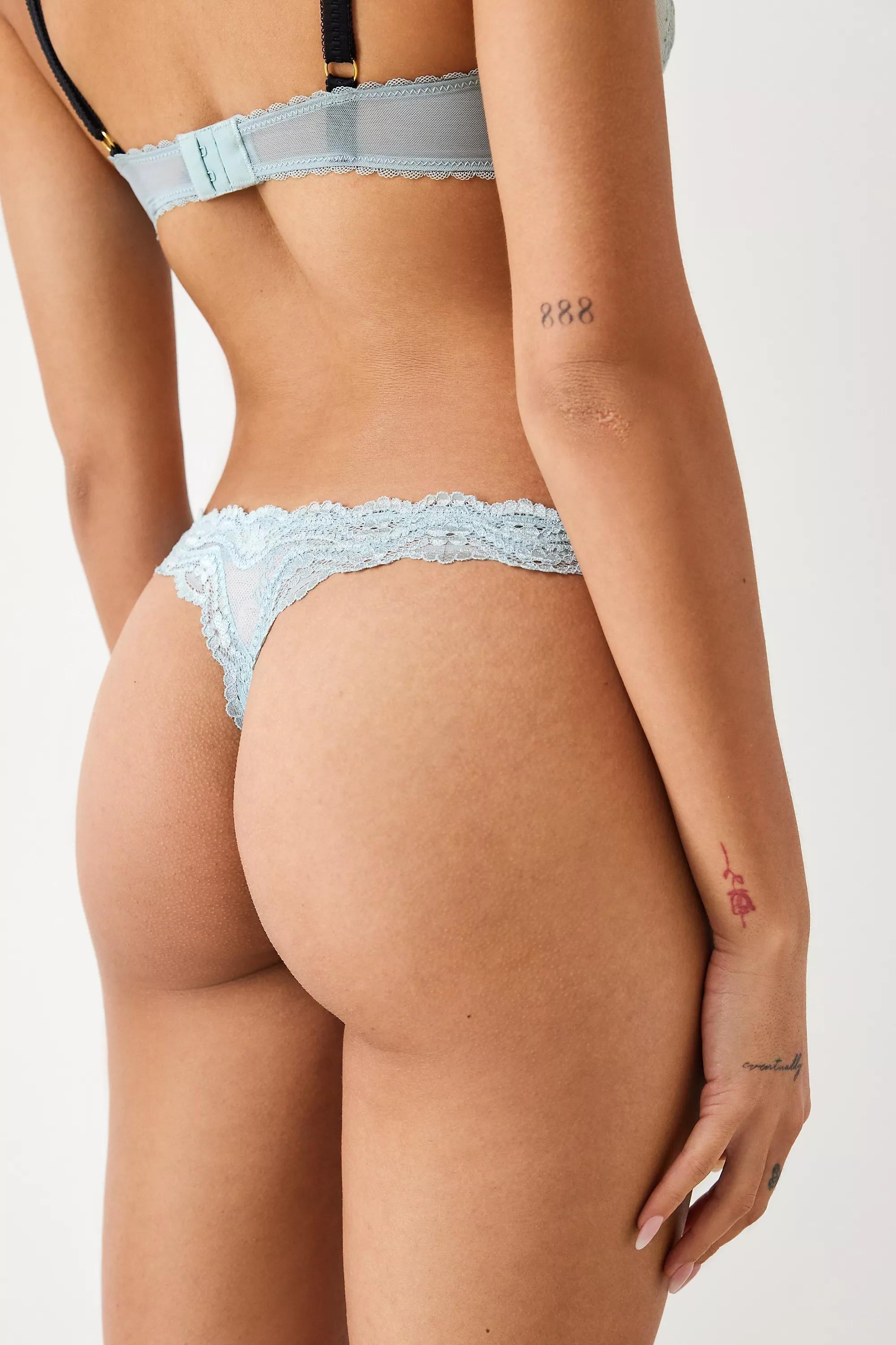 Blue Out From Under Liv Contrast Lace Thong, , large image number 2