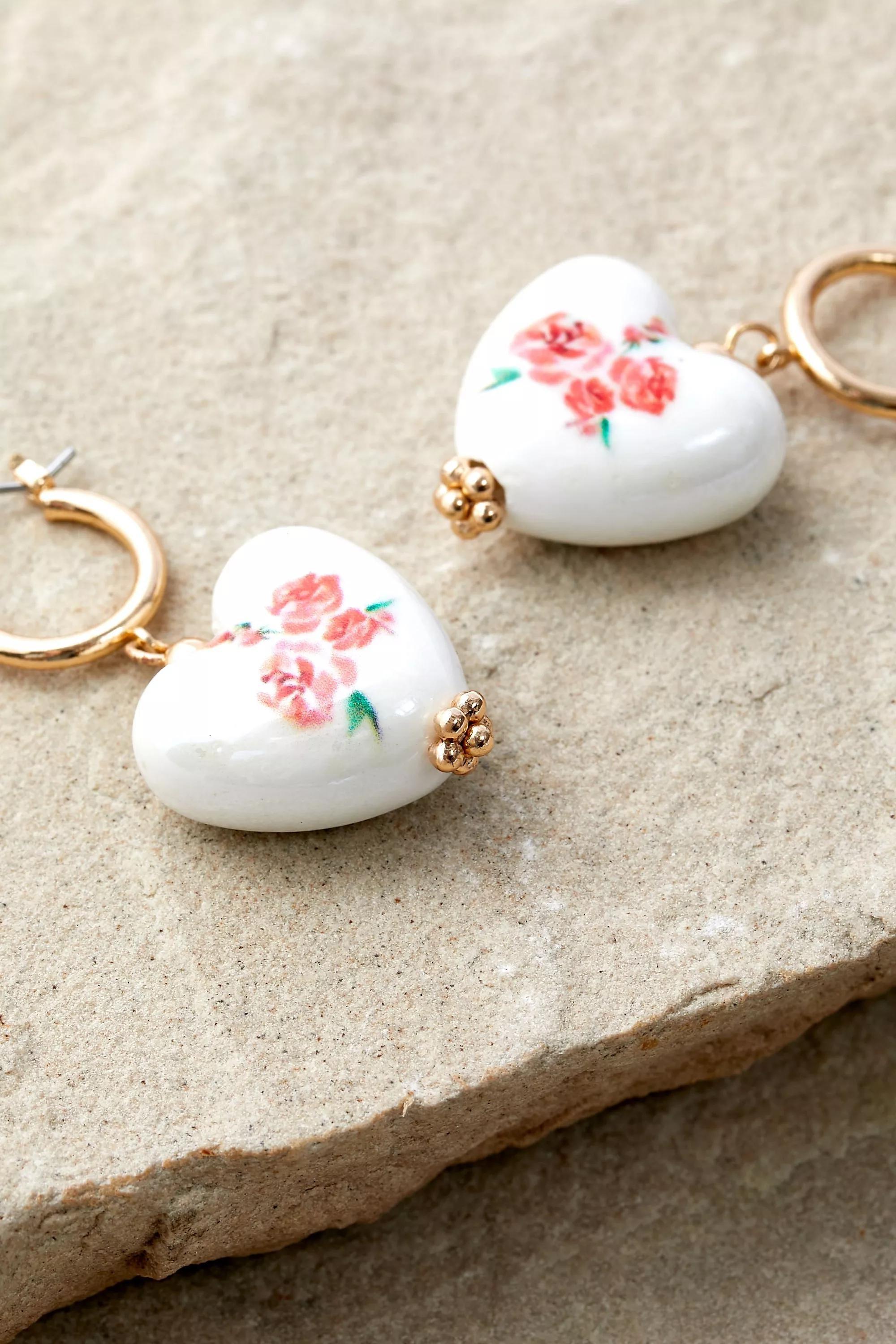 Gold Silence + Noise Pearl Heart Kitsch Earrings, , large image number 1
