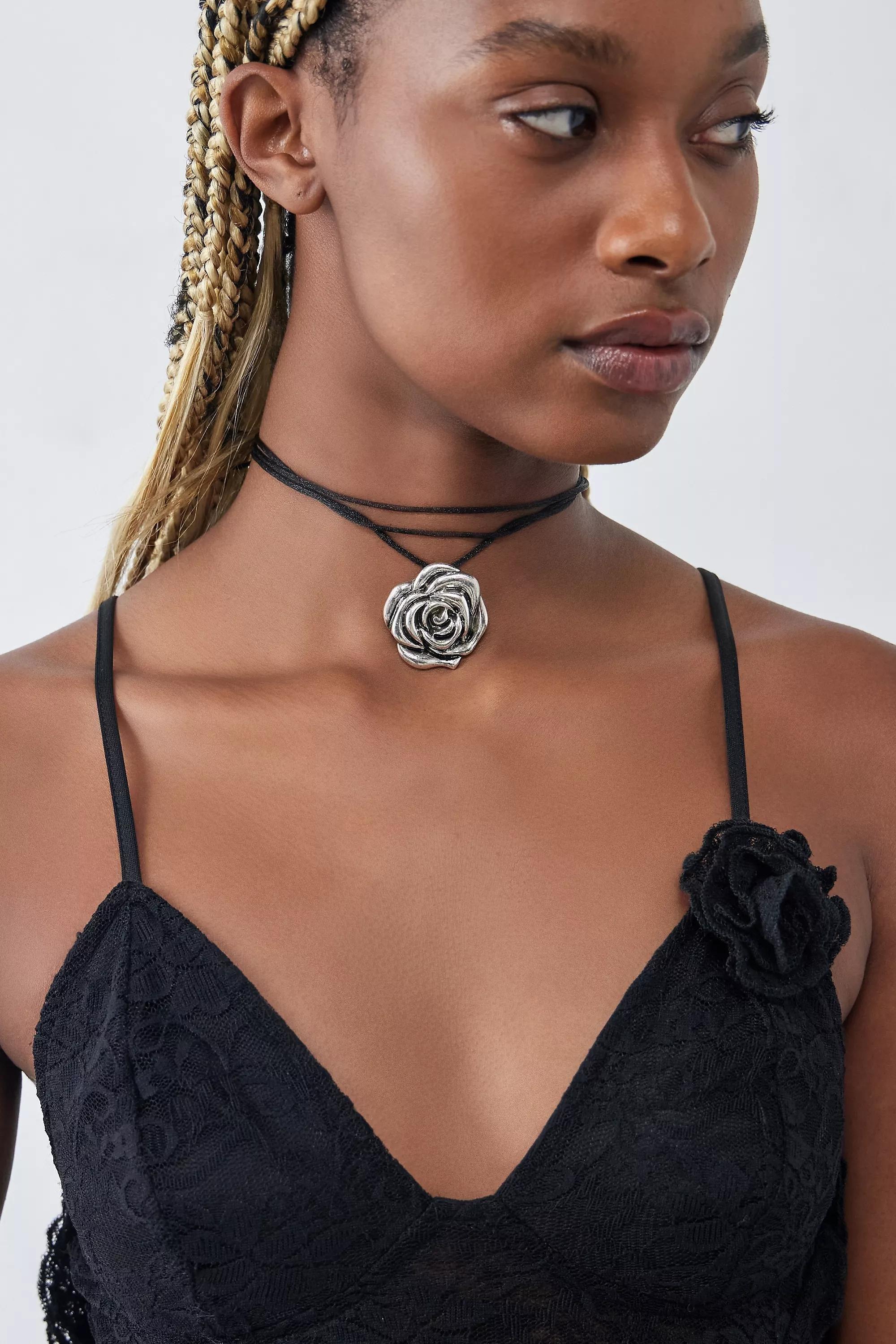 Silver Silence + Noise Rose Thread Choker, , large image number 1