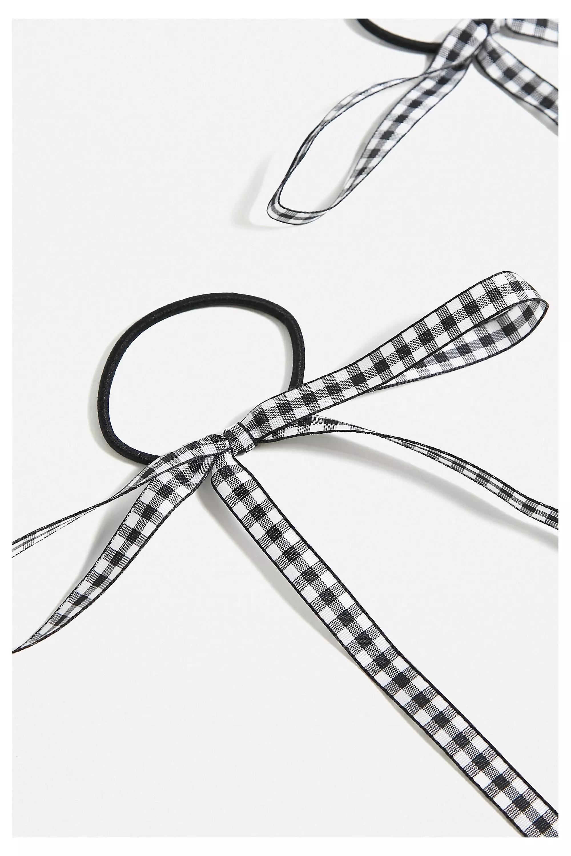 Black Gingham Bow Hair Ties 2-Pack, BLK, large image number 1