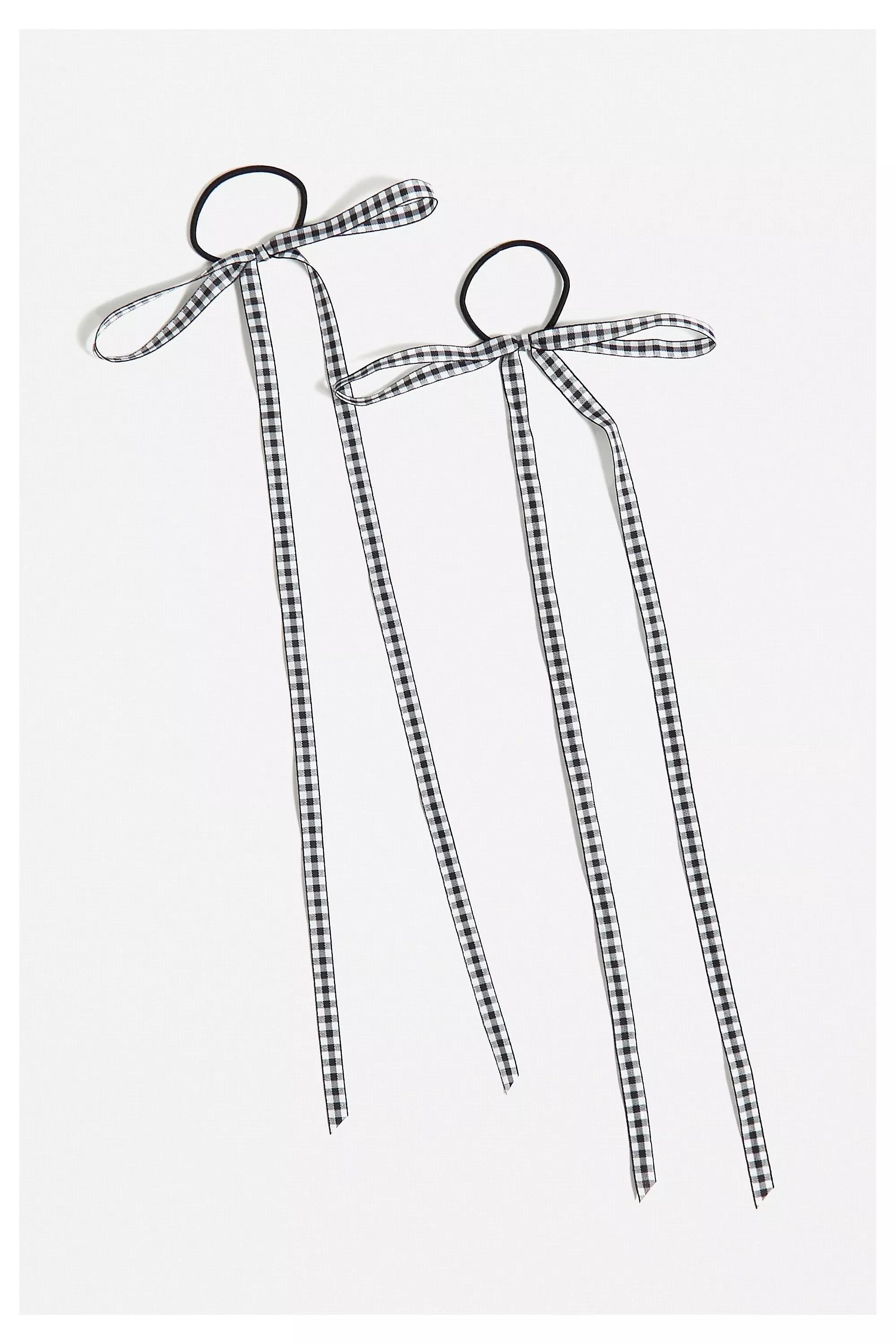 Black Gingham Bow Hair Ties 2-Pack, BLK, large image number 2