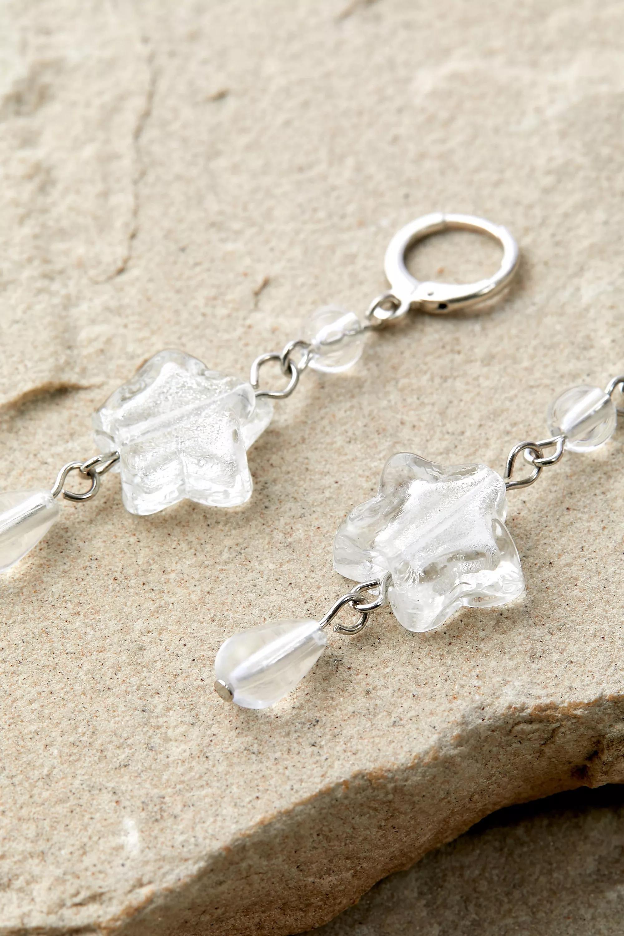Silver Glass Star Dropped Hoop Earrings, , large image number 1
