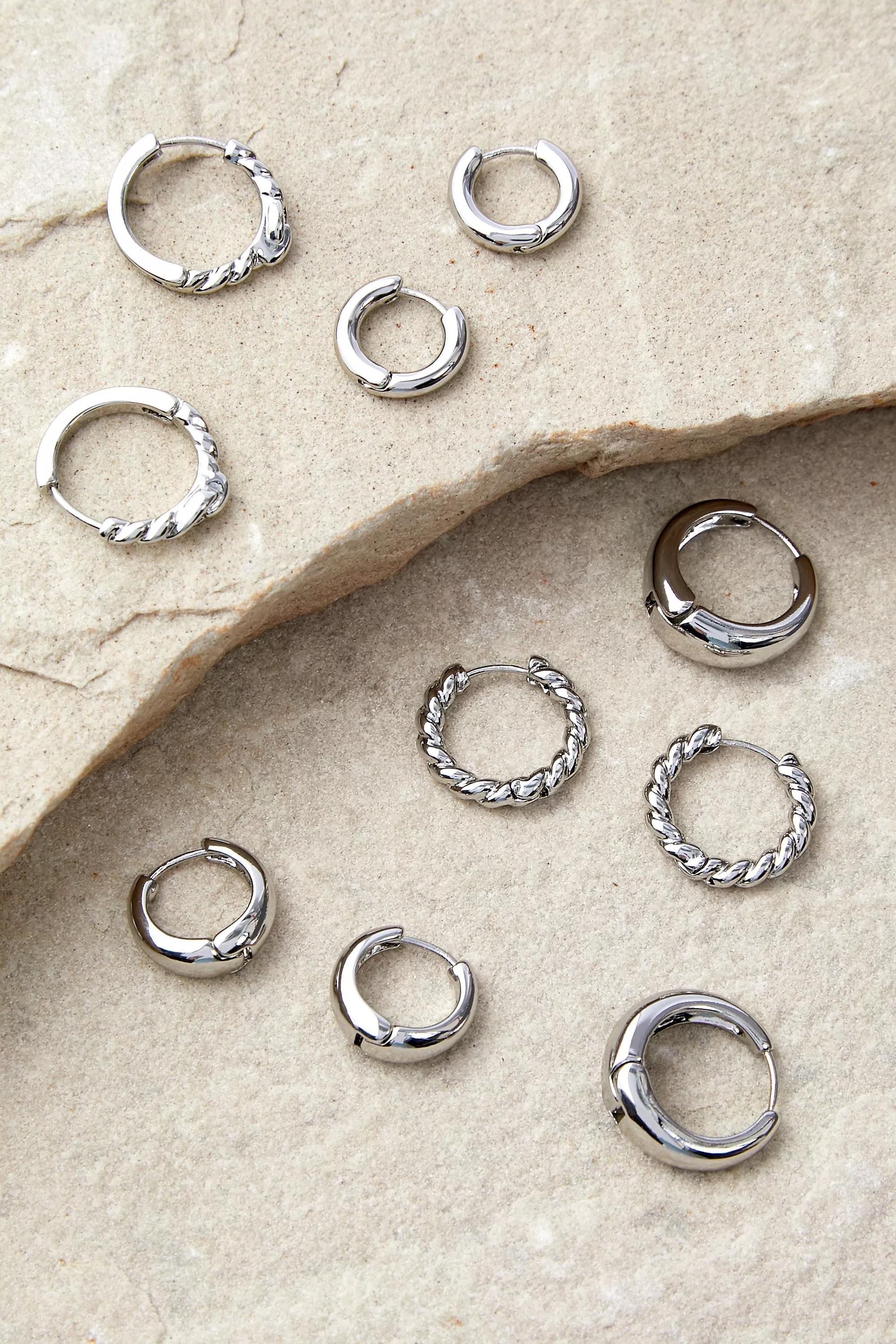Silver Hoop Earrings, Set Of 5, SLVR, large image number 0