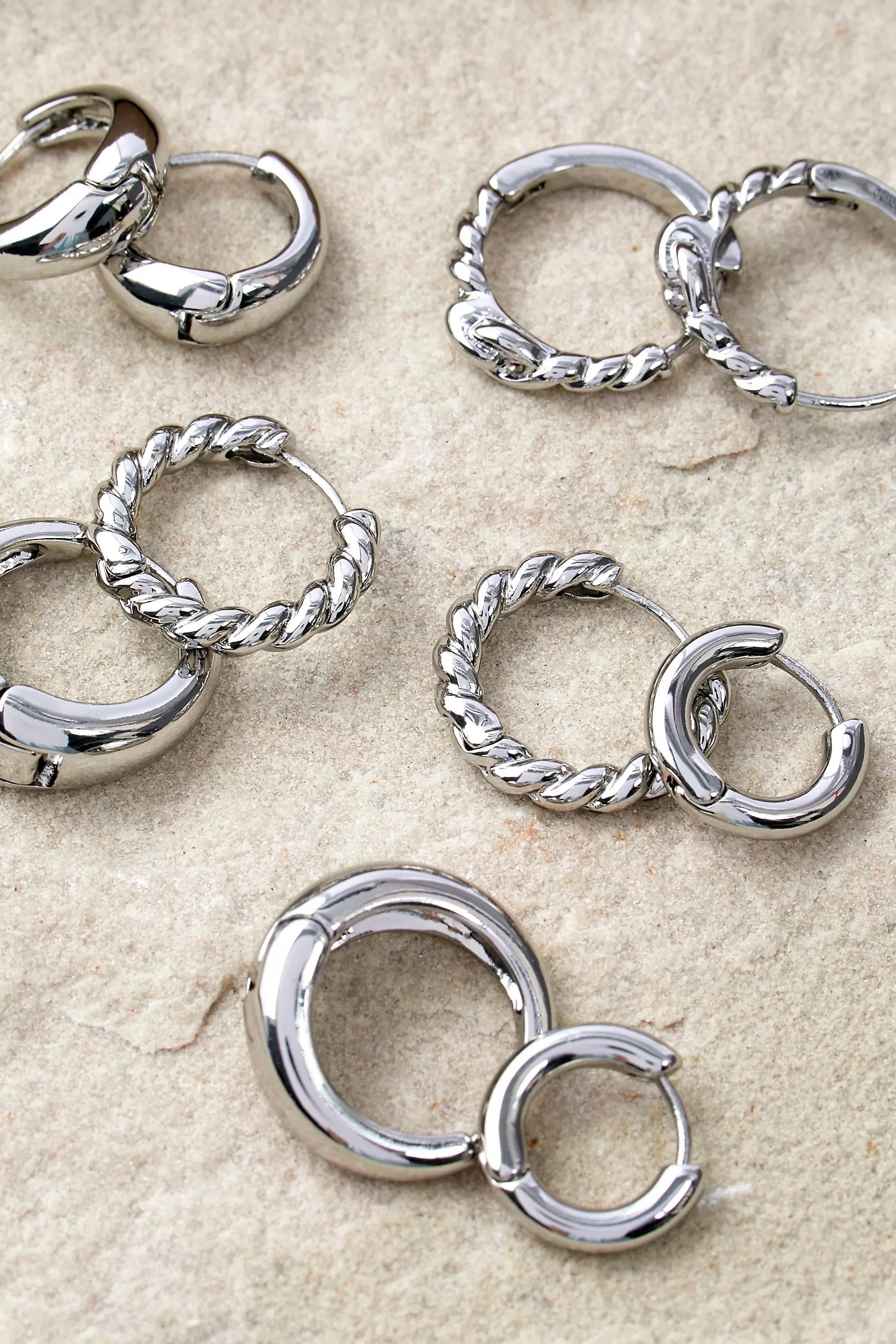 Silver Hoop Earrings, Set Of 5, SLVR, large image number 1