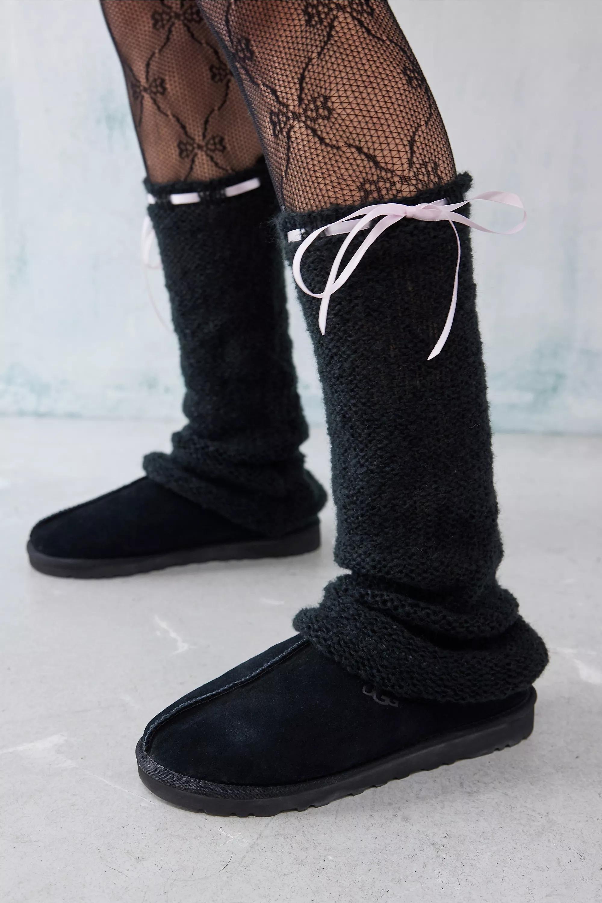 Black Open Weave Ribbon Leg Warmers, BLK, large image number 1