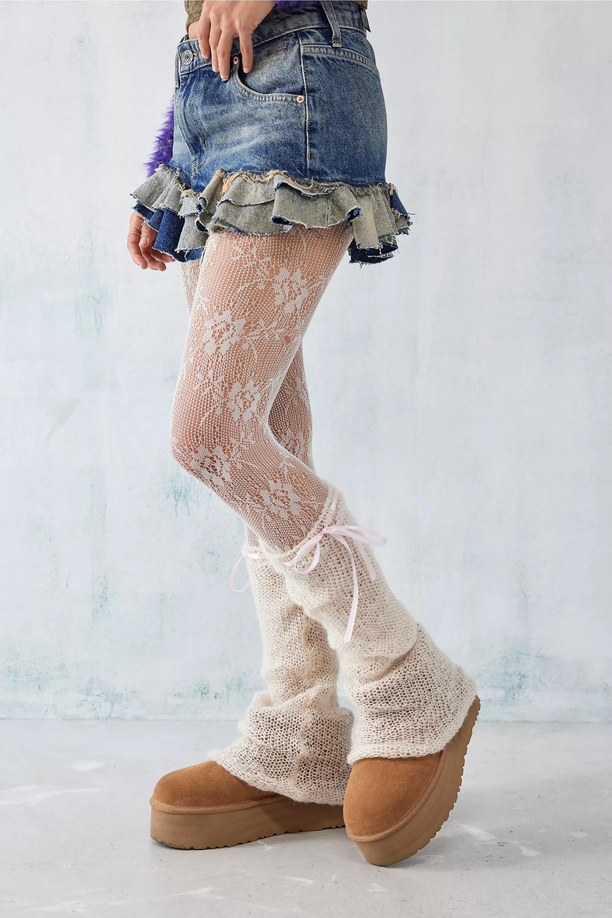 Cream Open Weave Ribbon Leg Warmers, CREME, large image number 0