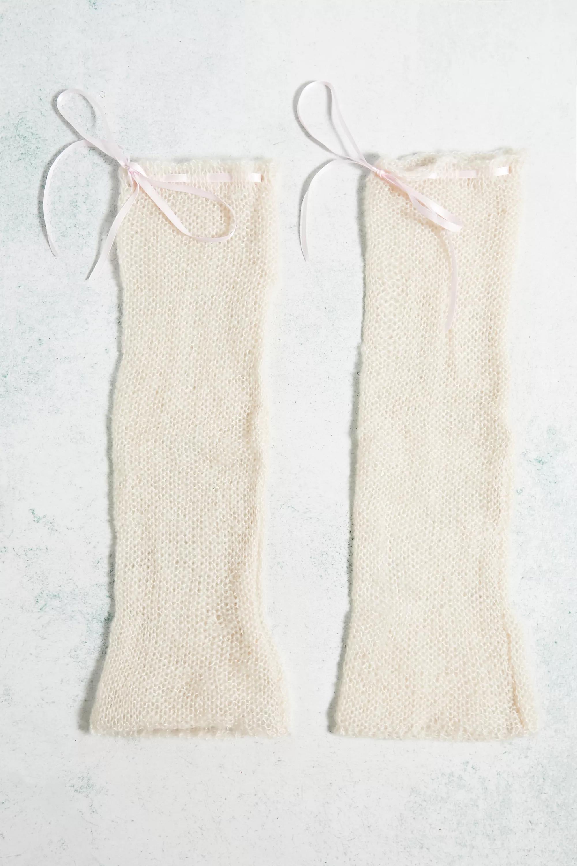 Cream Open Weave Ribbon Leg Warmers, CREME, large image number 1