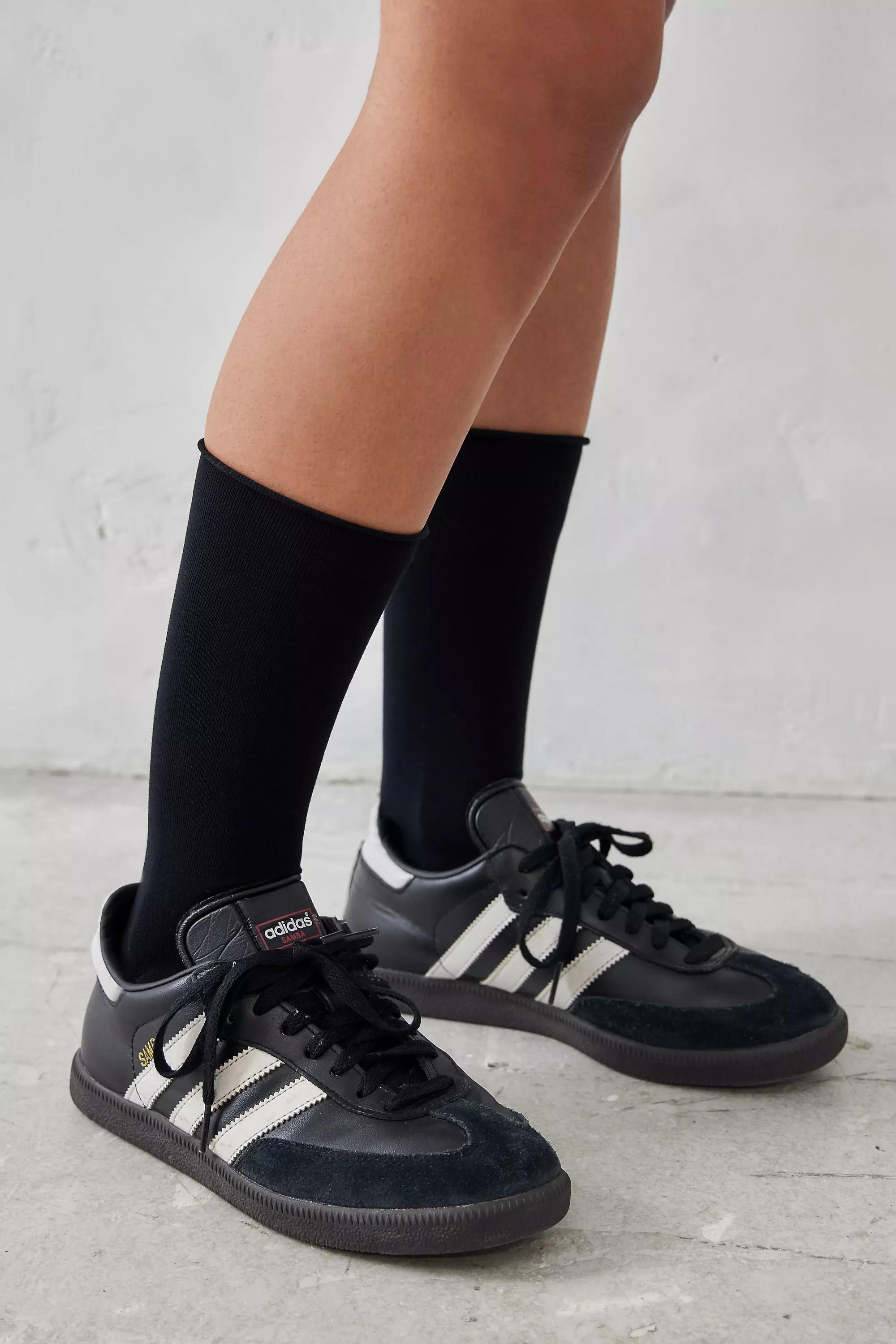 Black Clean Roll Top Sports Socks, , large image number 0