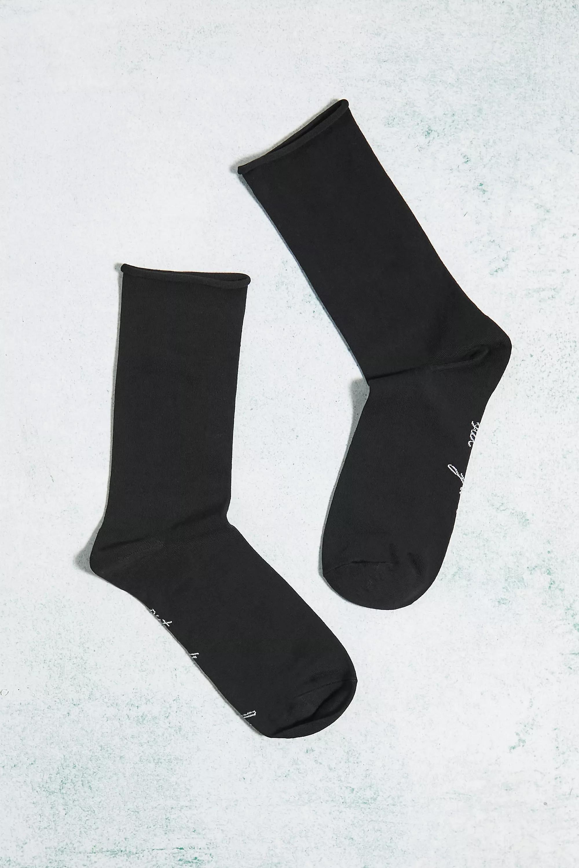 Black Clean Roll Top Sports Socks, , large image number 1