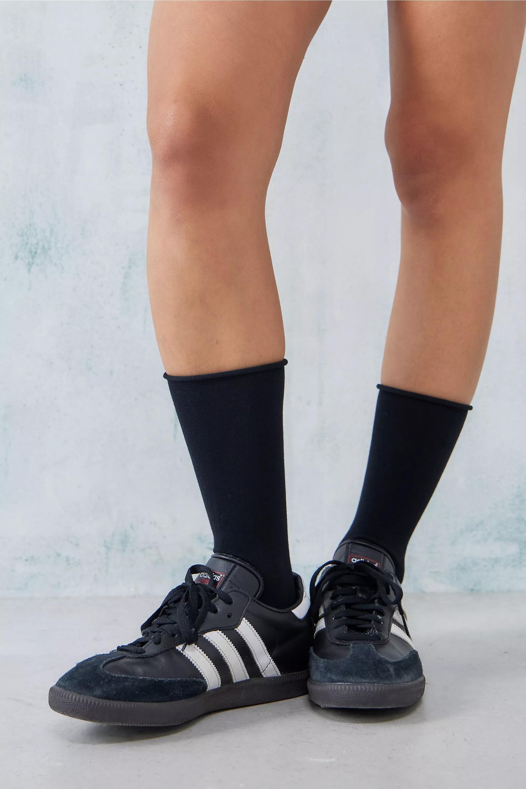 Black Clean Roll Top Sports Socks, , large image number 5