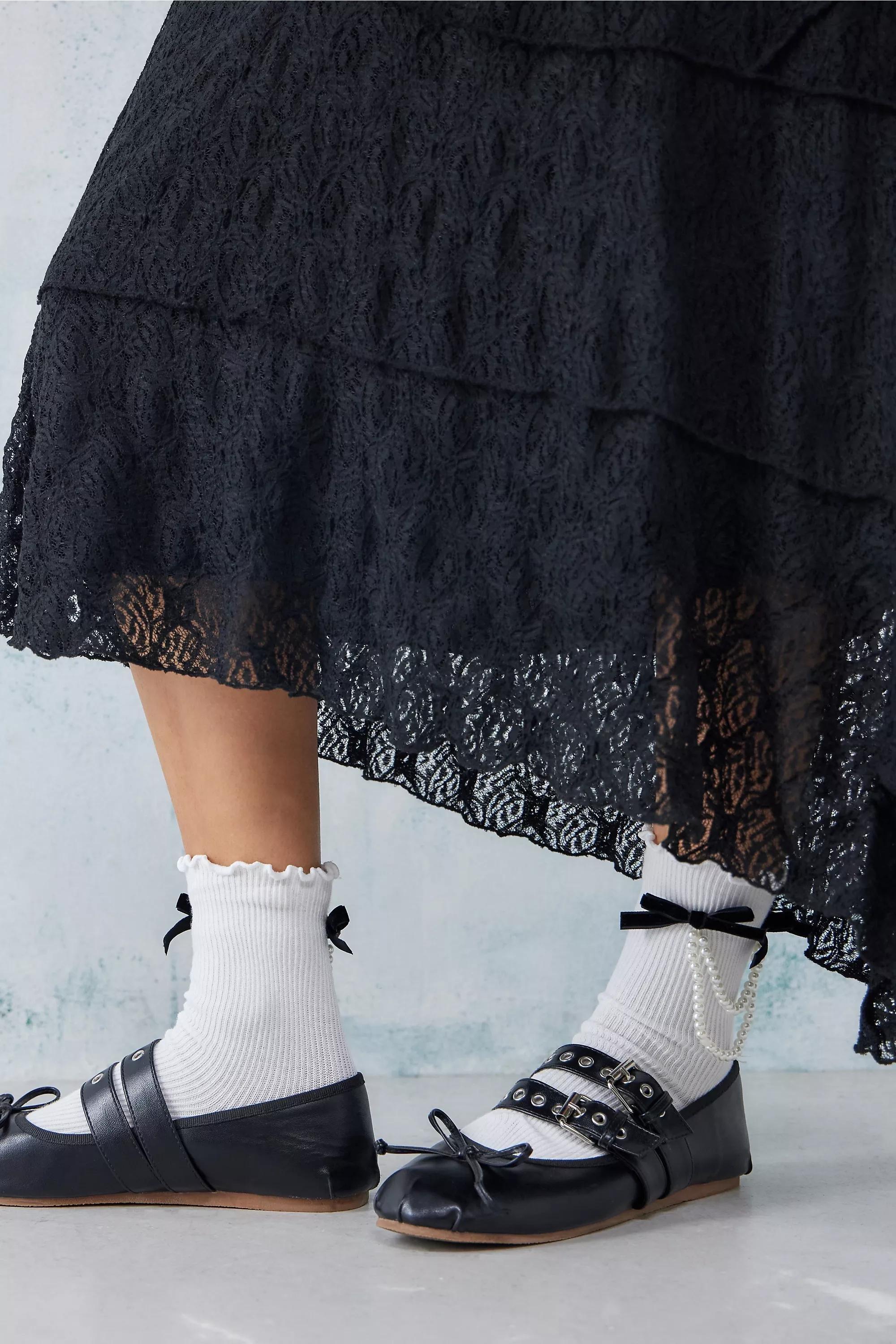 White Lettuce Edge Pearl Chain Socks, , large image number 3