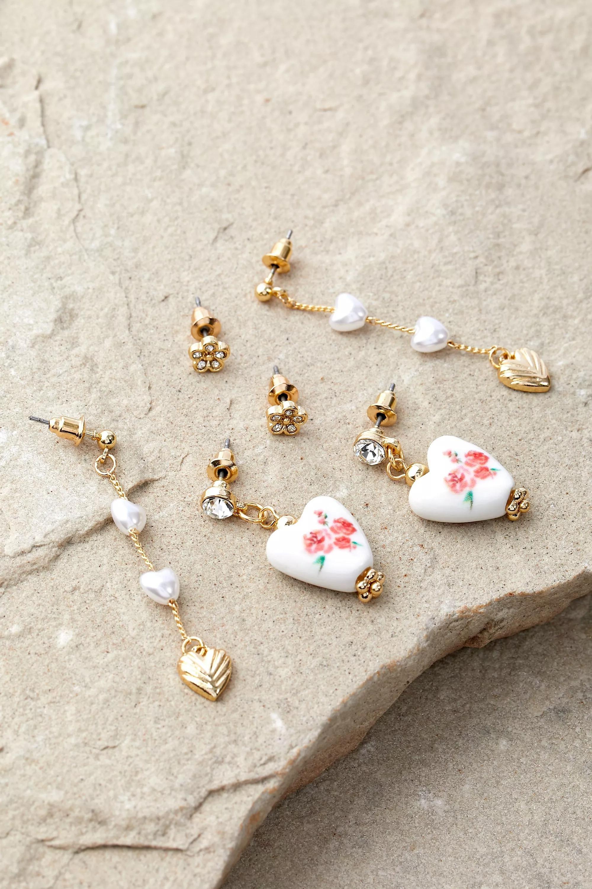 Gold Kitsch Earrings, Set Of 3, , large image number 0