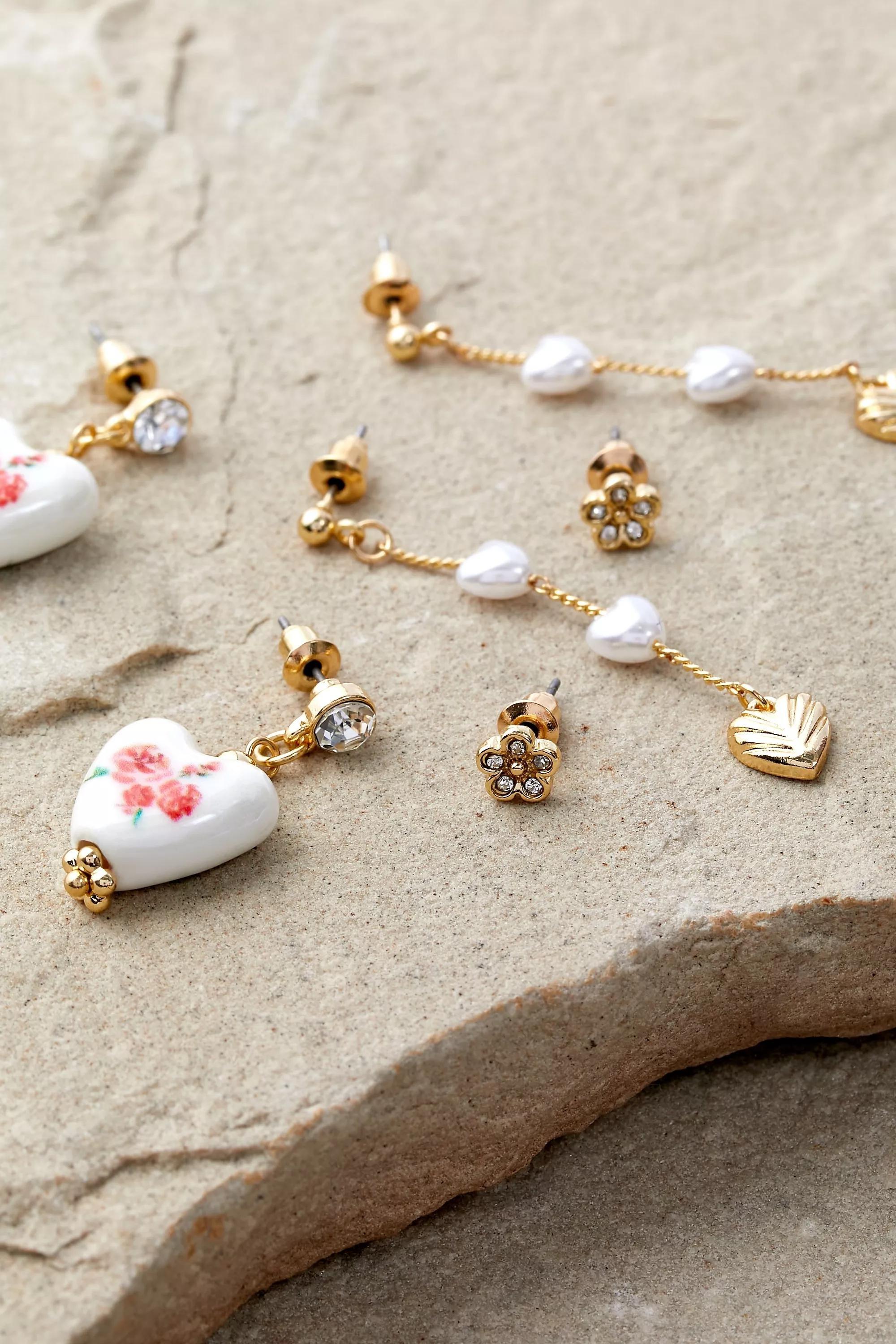 Gold Kitsch Earrings, Set Of 3, , large image number 1