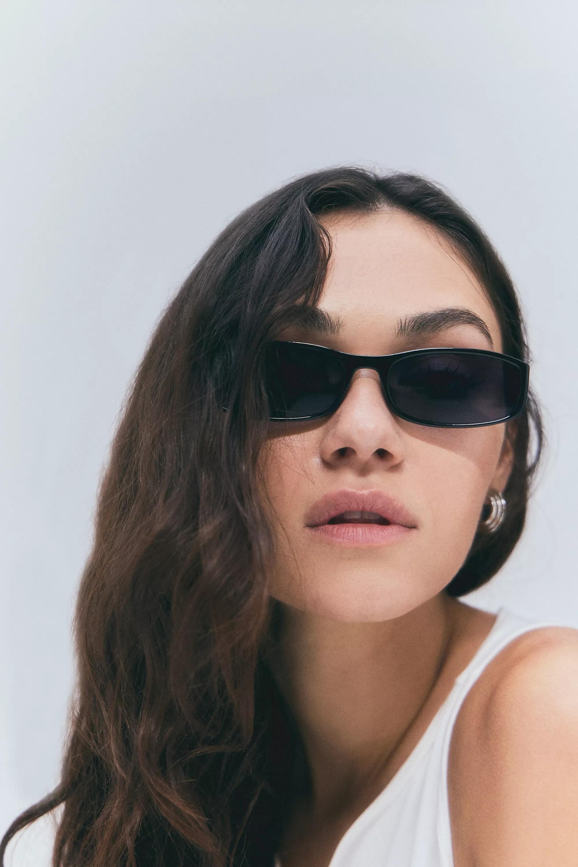Black Uo Josephine Skinny Oval Sunglasses, BLK, large image number 0