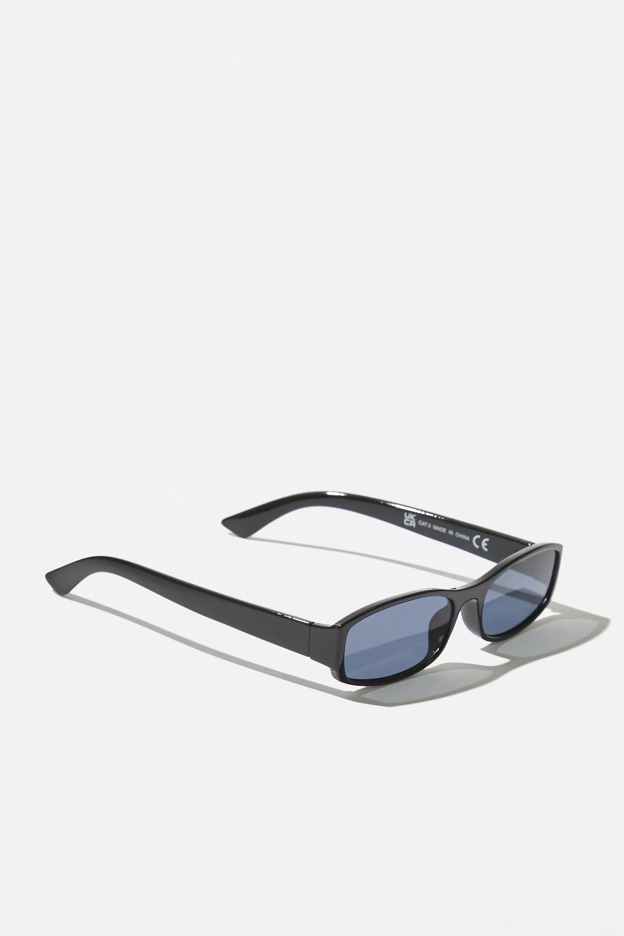 Black Uo Josephine Skinny Oval Sunglasses, BLK, large image number 1