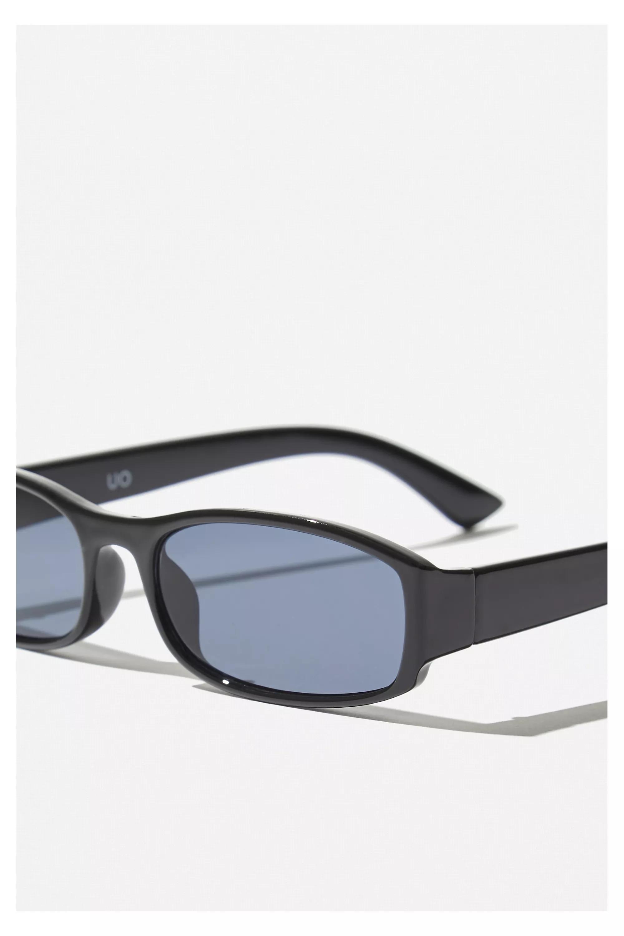 Black Uo Josephine Skinny Oval Sunglasses, BLK, large image number 2