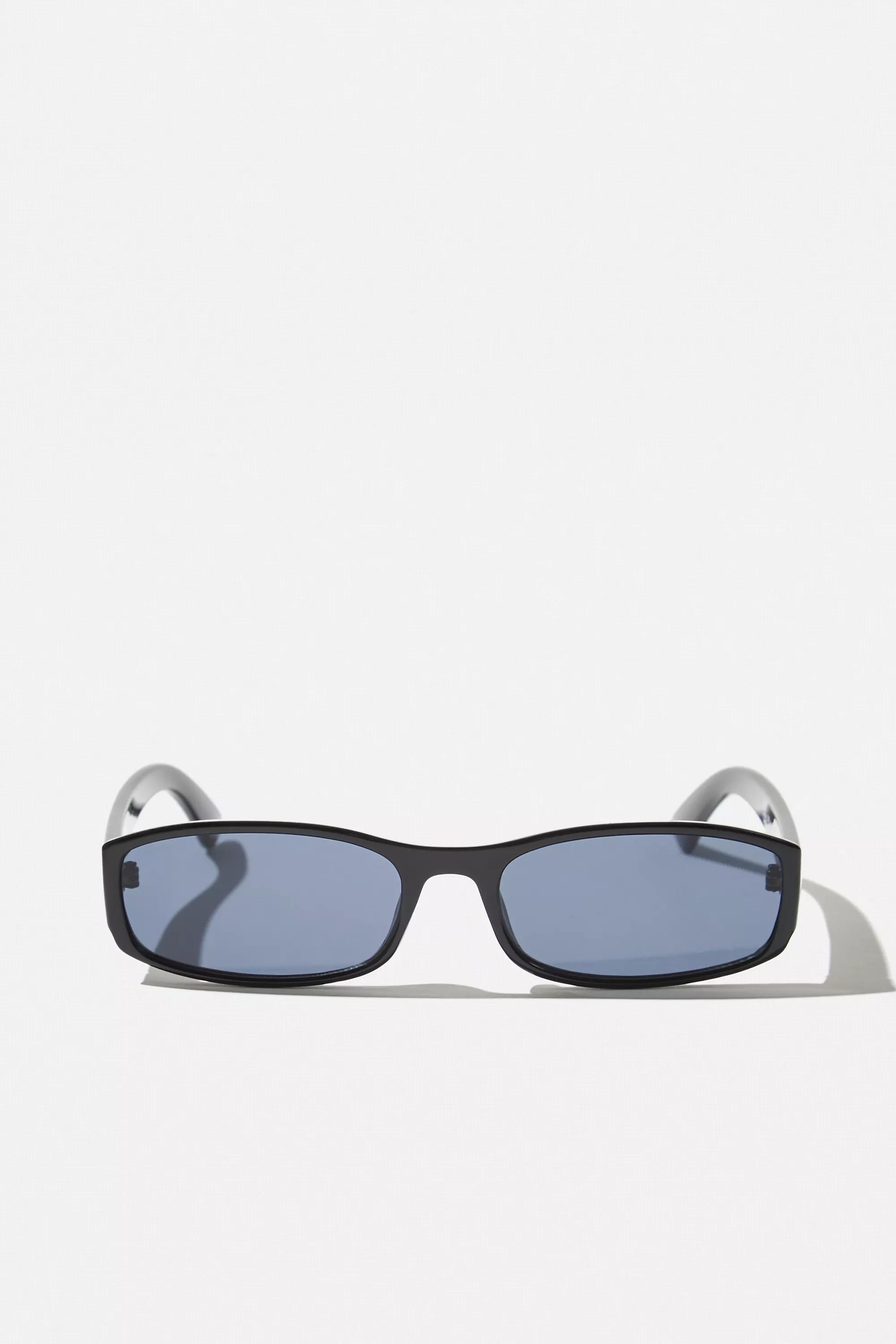 Black Uo Josephine Skinny Oval Sunglasses, BLK, large image number 3