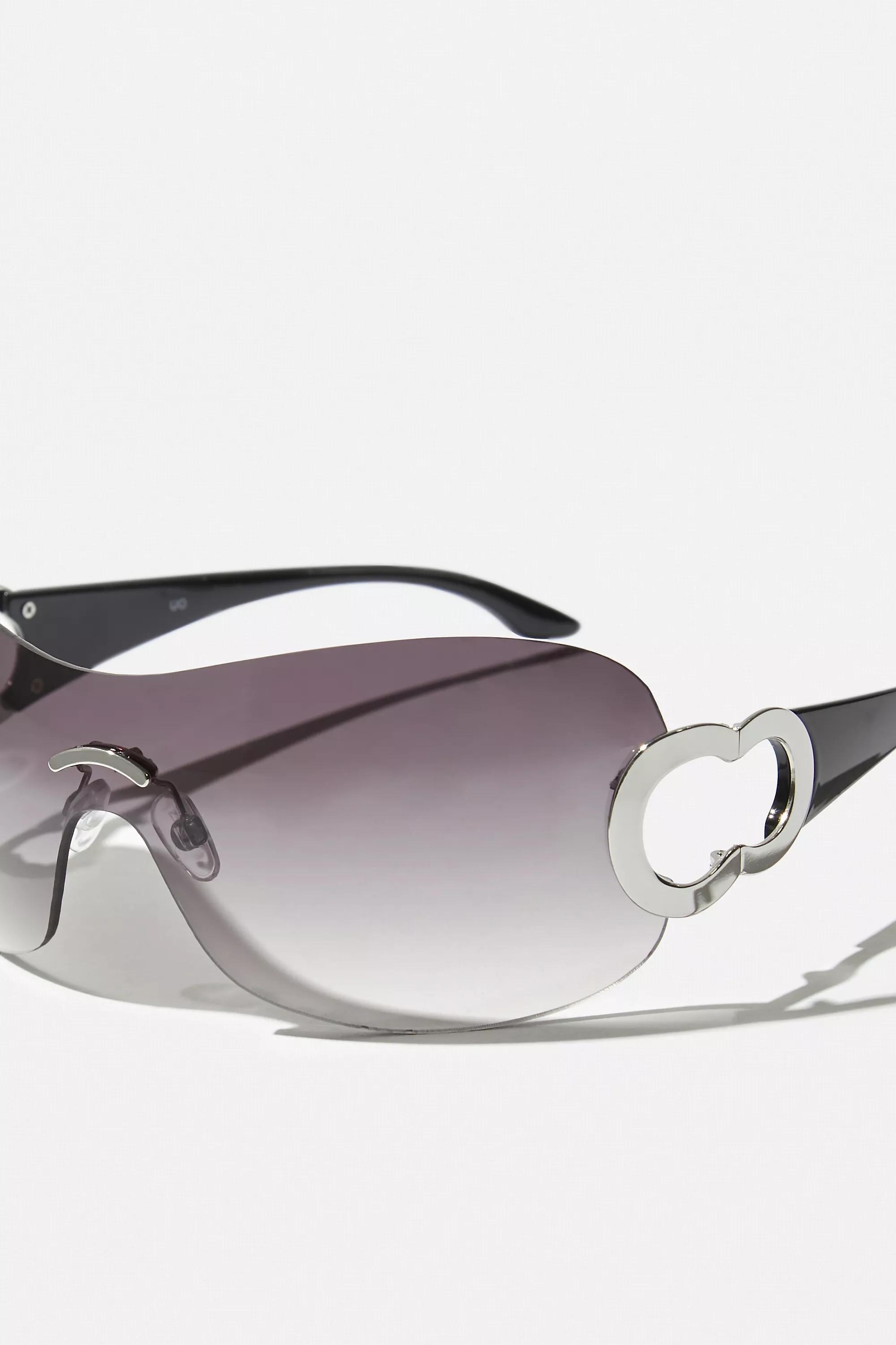 Black Uo Gabriella Shield Sunglasses, BLK, large image number 2