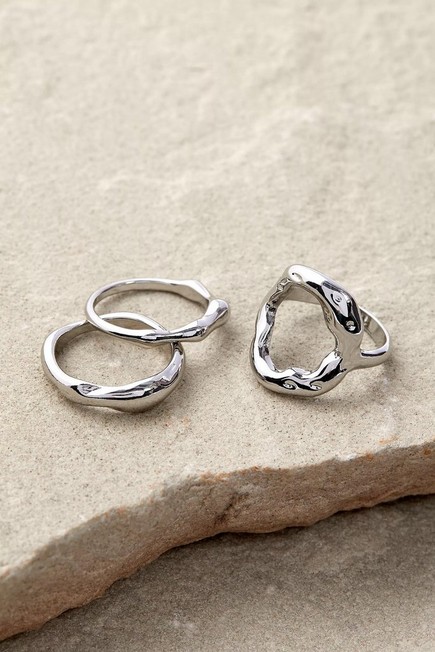 Urban Outfitters - Silver Molten Oval Ring, Set Of 3
