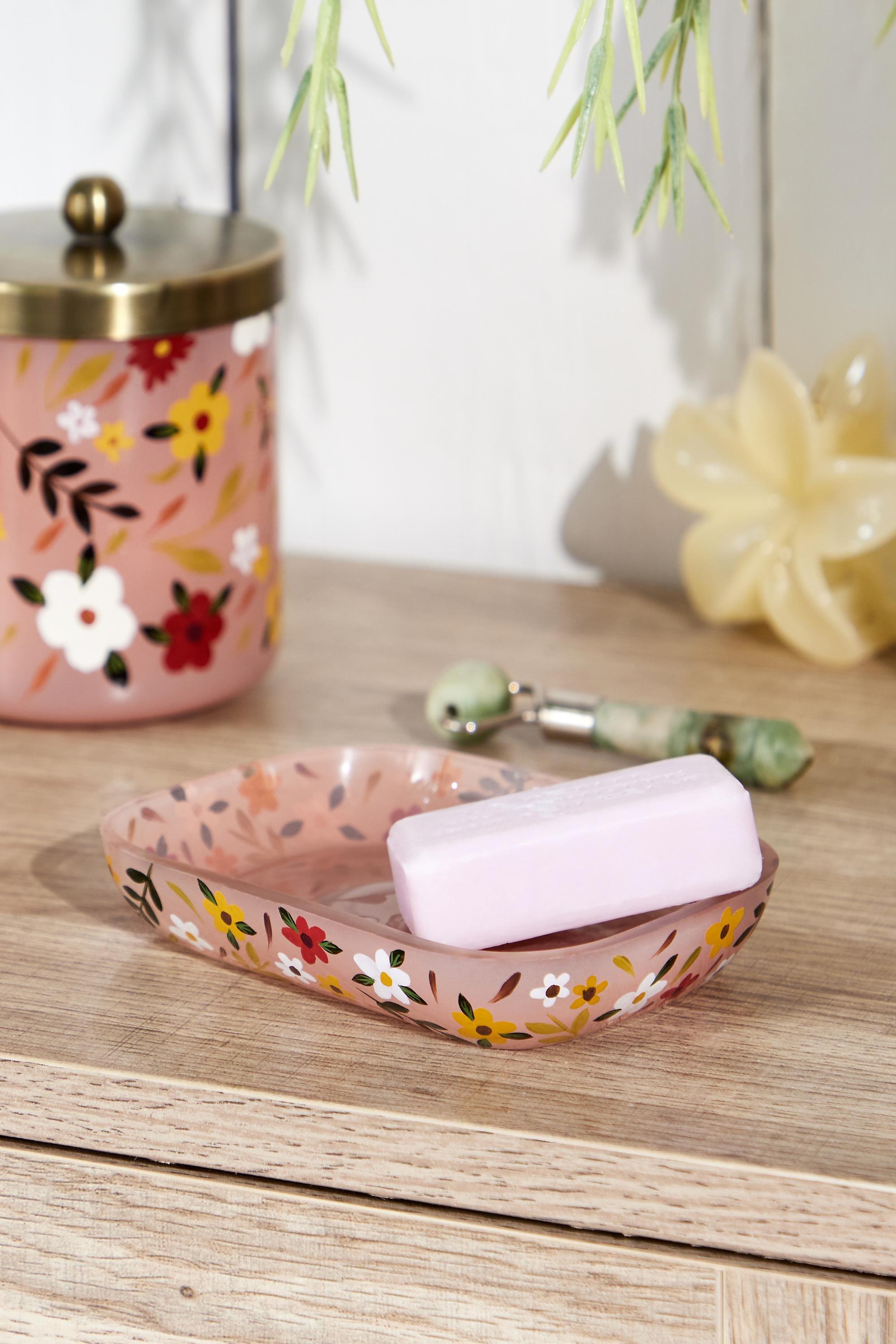 Pink Amelia Floral Soap Dish, PINK, large image number 0