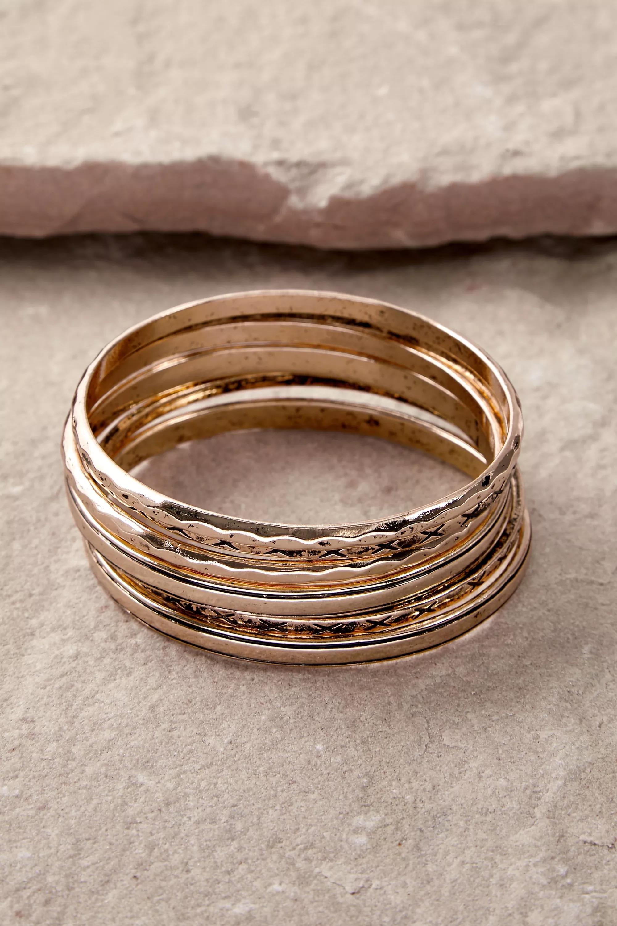 Gold Stacking Bangles, Set Of 6, GOLD, large image number 0