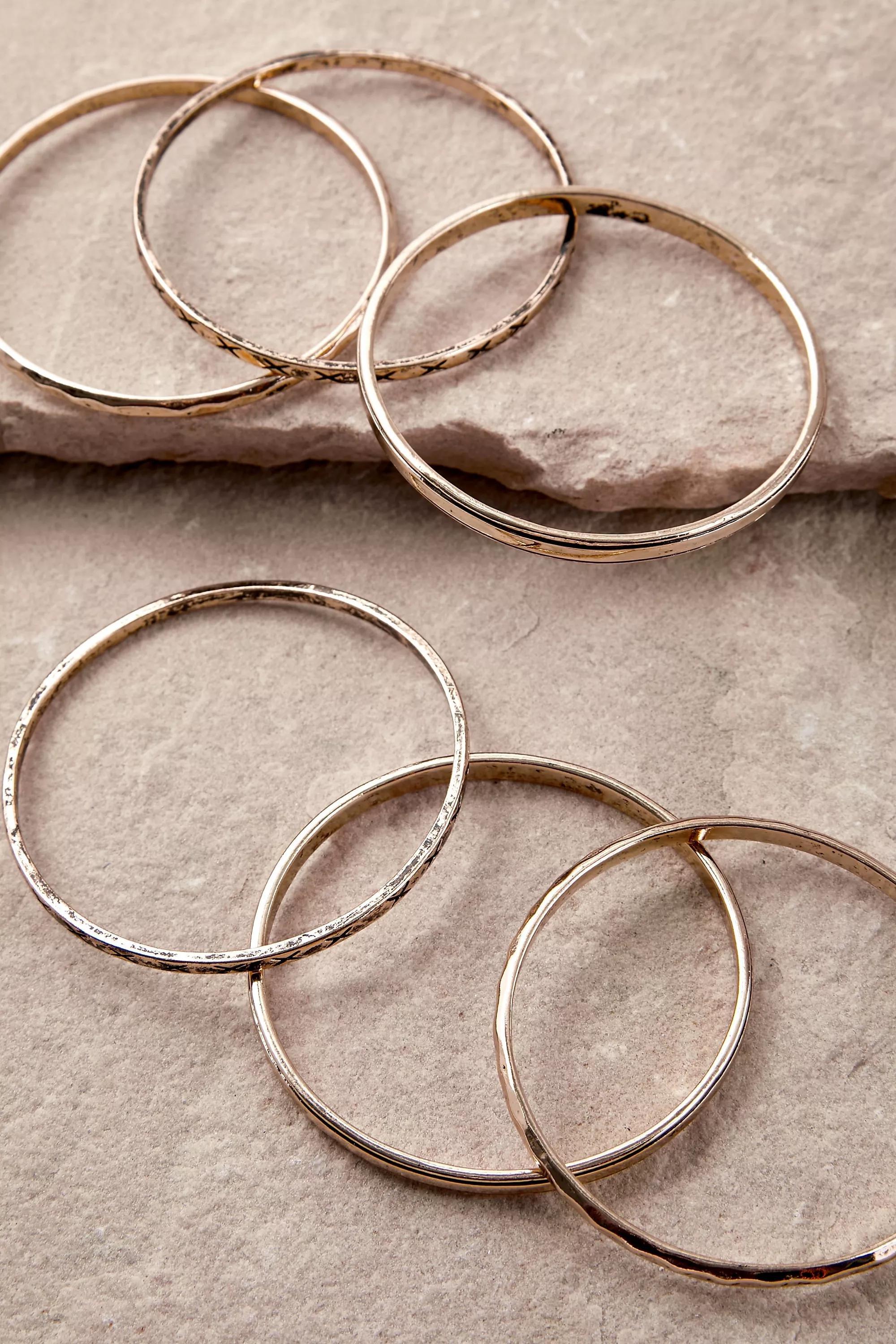 Gold Stacking Bangles, Set Of 6, GOLD, large image number 2