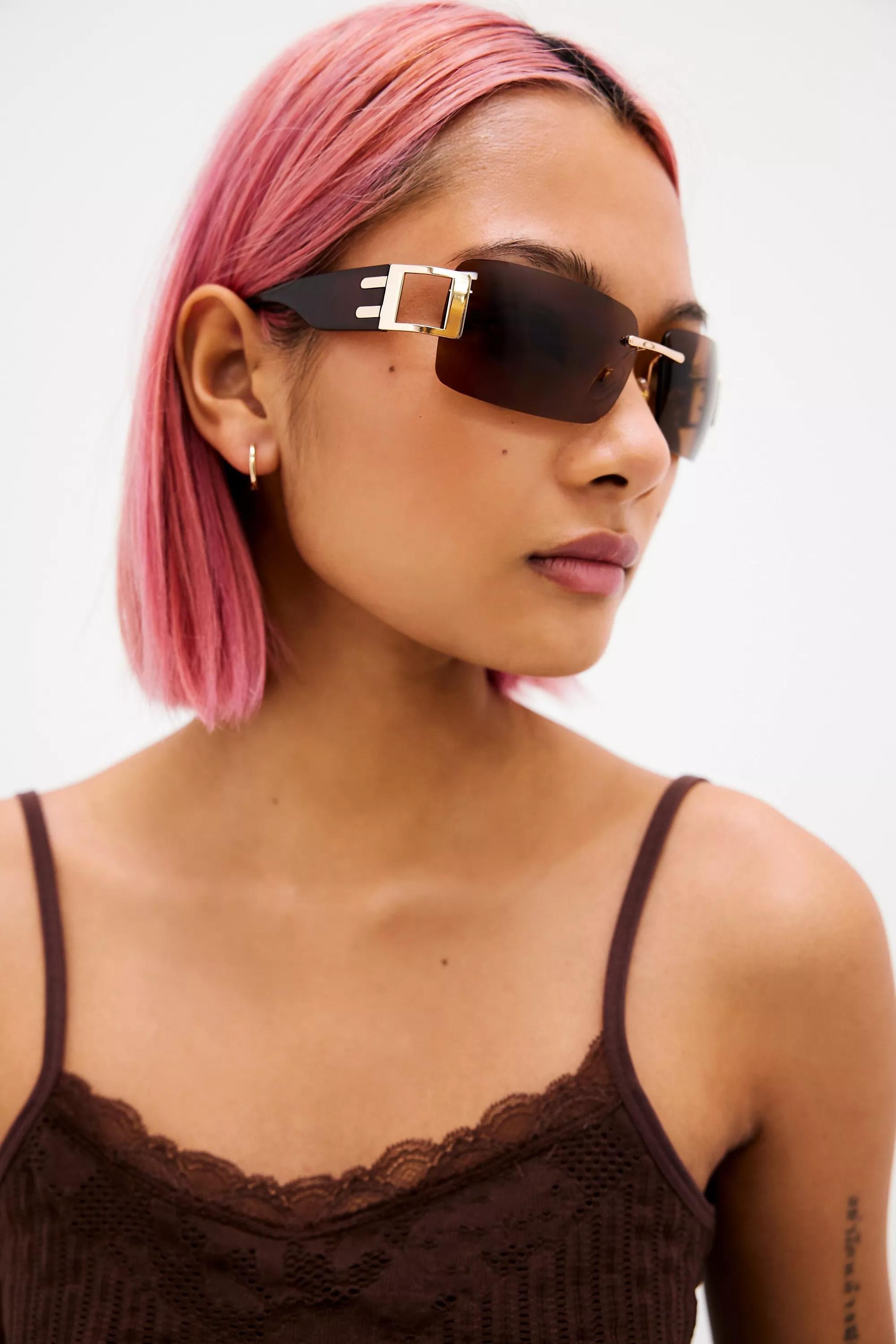 Brown Uo Maxine Y2K Rimless Sunglasses, BRN, large image number 0