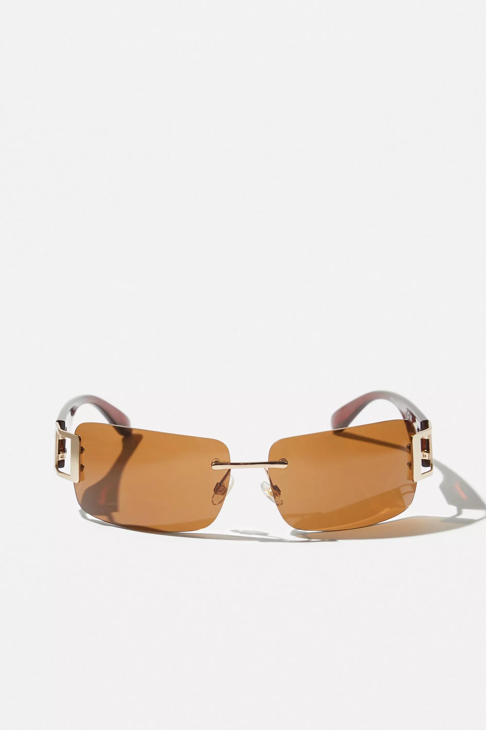 Brown Uo Maxine Y2K Rimless Sunglasses, BRN, large image number 3