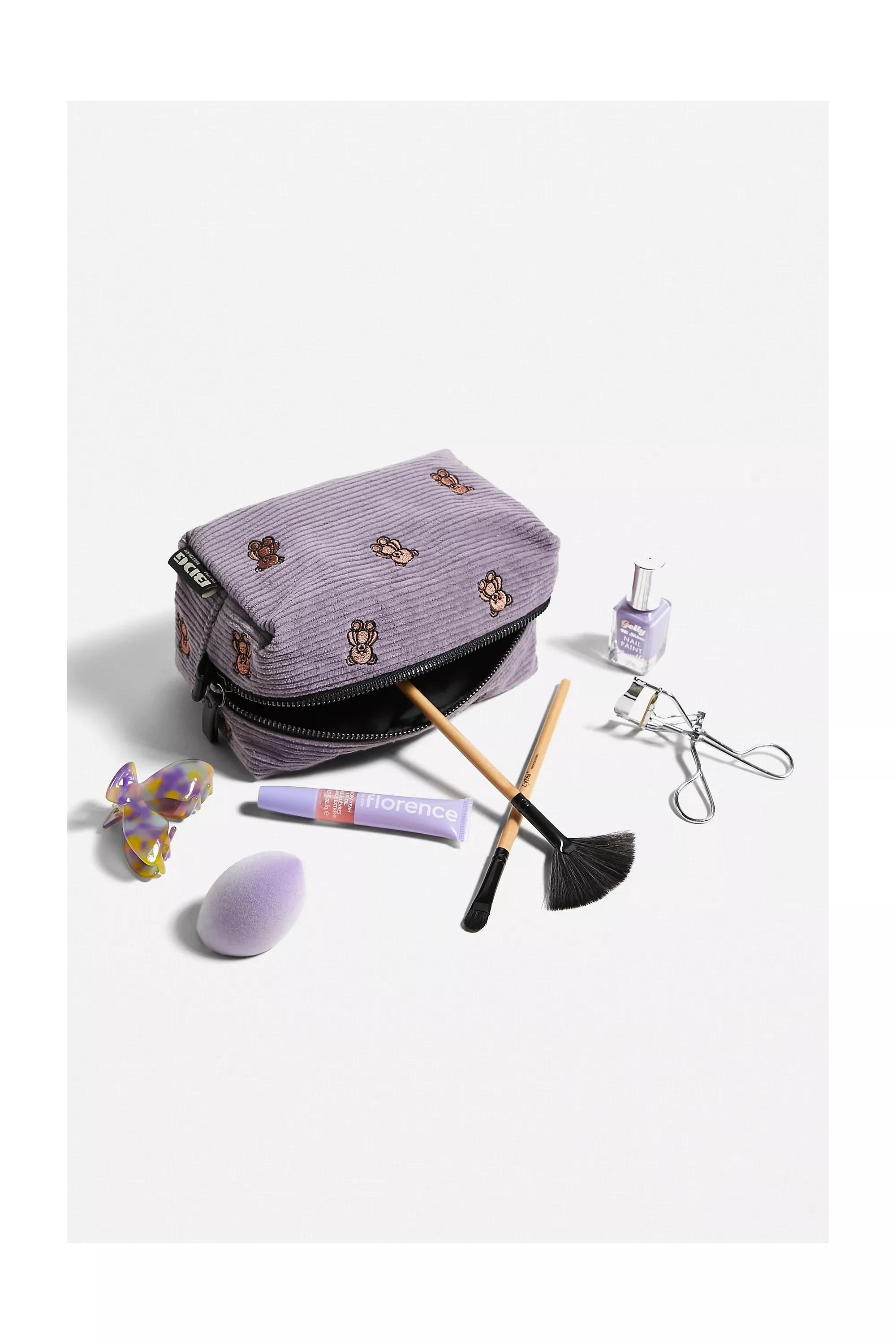 Purple Bdg Teddy Cord Makeup Bag, ASSORT, large image number 1