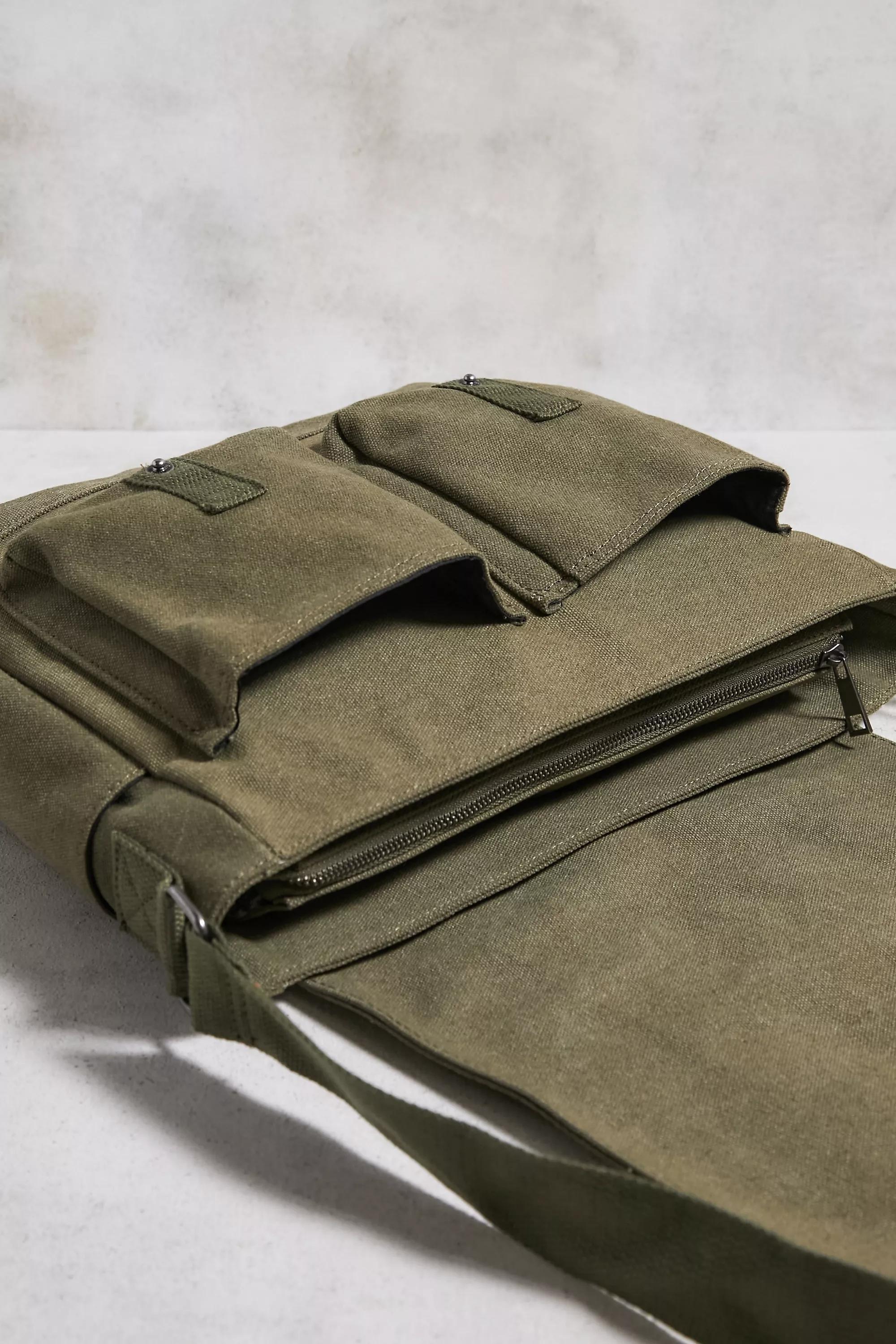 Beige Bdg Tan Canvas Messenger Bag, NEUTR, large image number 3