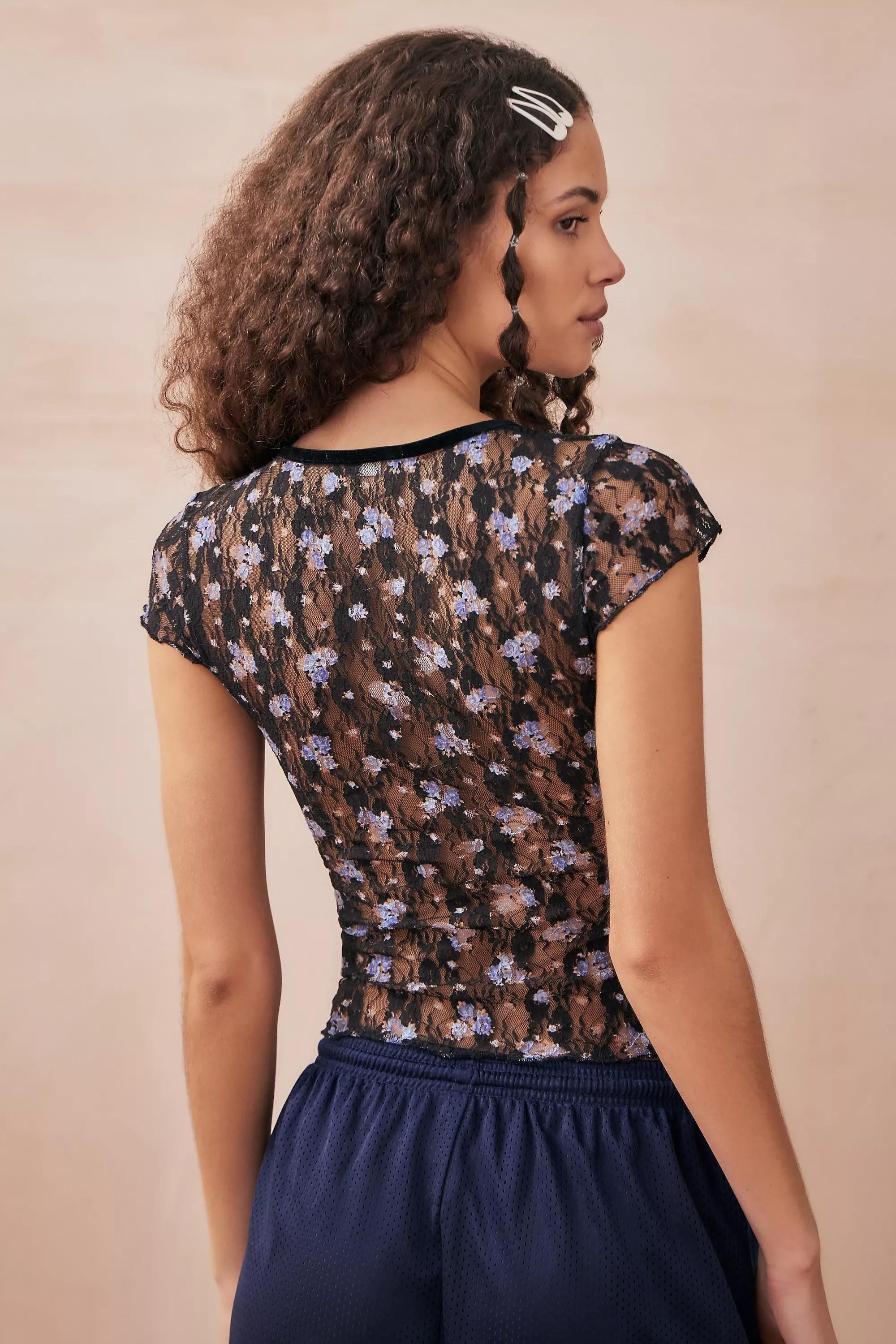 Black Madison Semi-Sheer Lace Blouse, , large image number 3