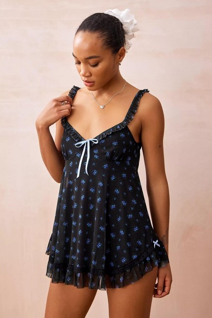 Urban Outfitters - Black Uo Primrose Babydoll Playsuit
