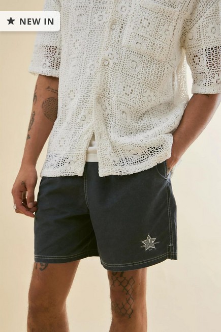 Urban Outfitters - BDG Washed Black Star Logo Swim Shorts