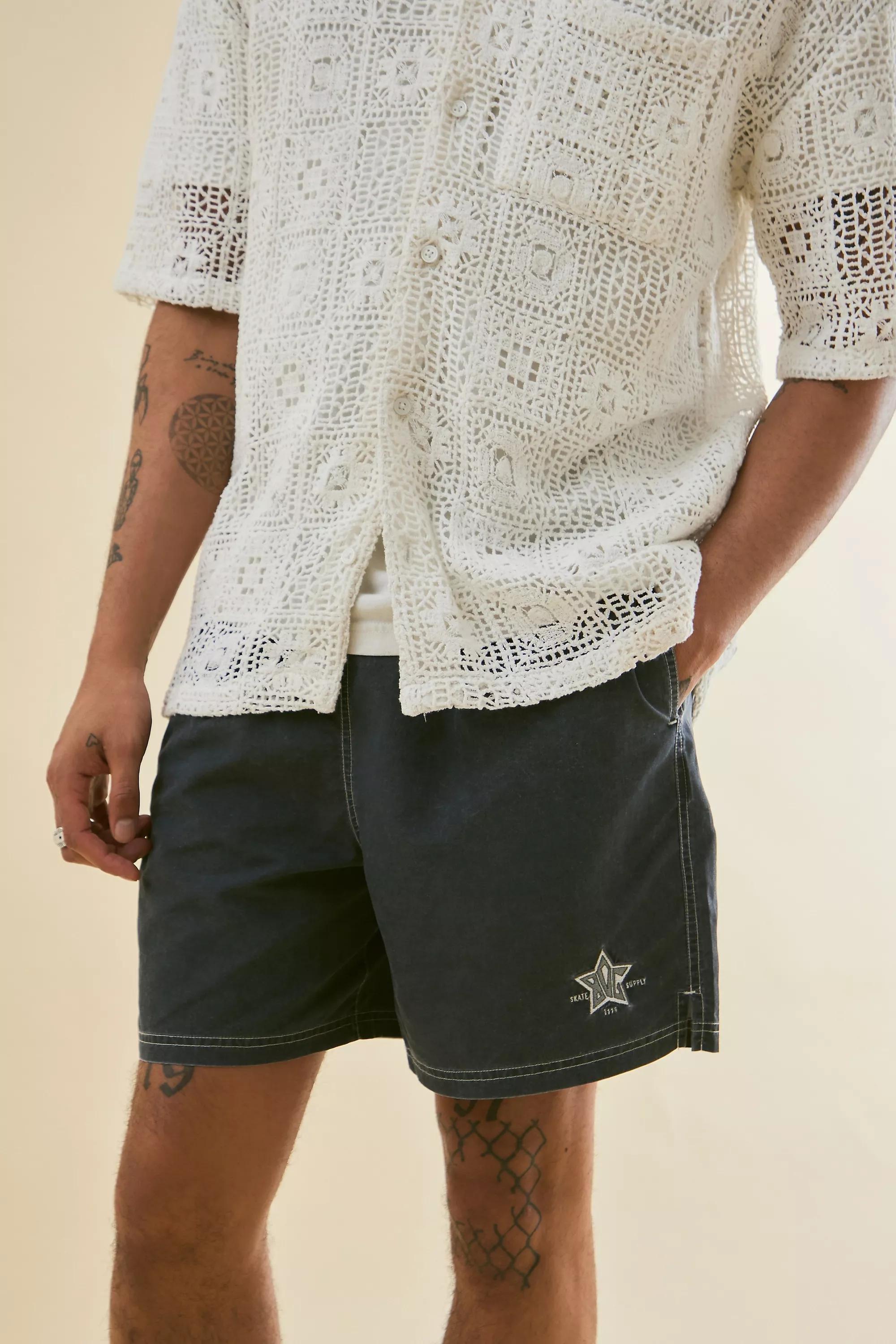 Urban Outfitters - Black Bdg Washed Star Logo Swim Shorts