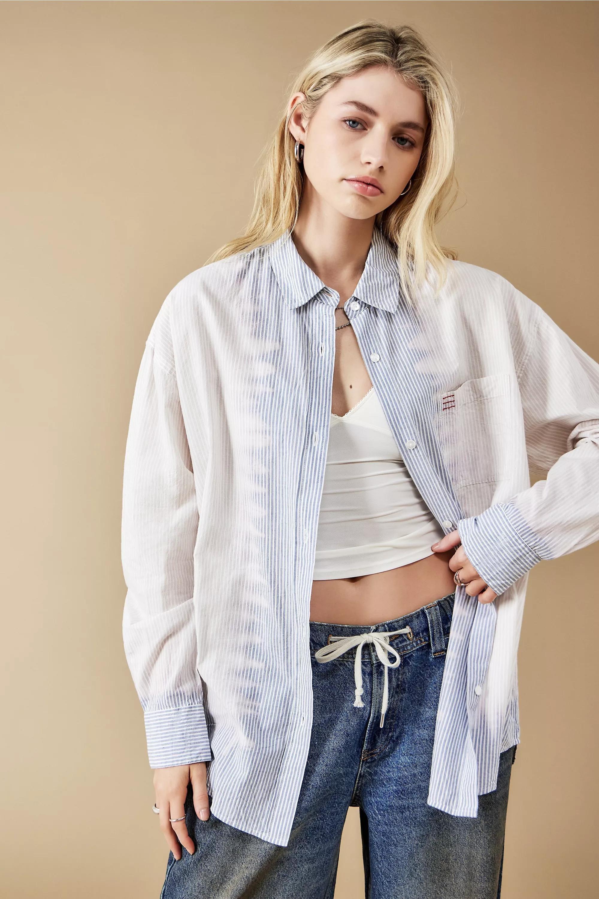 Urban Outfitters - Blue Sadie Bleached Long Sleeve Shirt