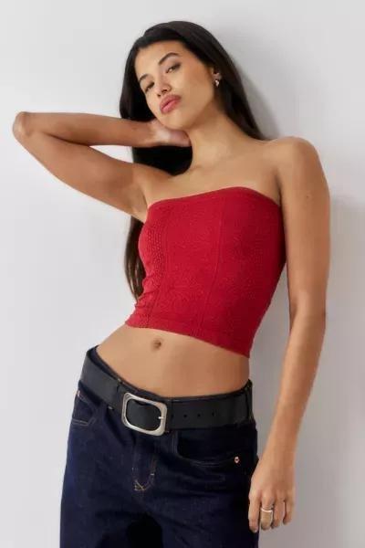 Red Out From Under Tapestry Texture Bandeau Crop Top, , large image number 0