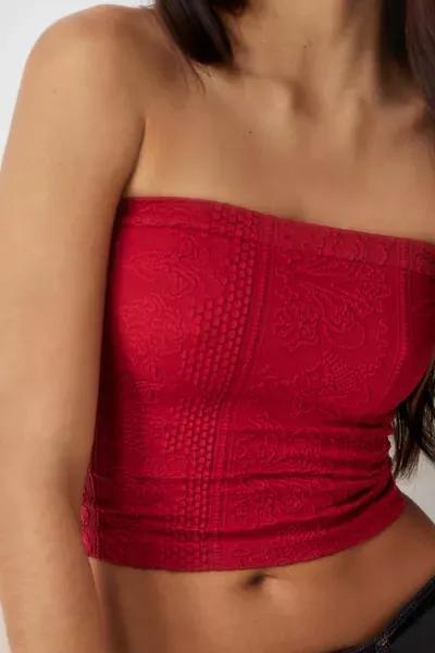 Red Out From Under Tapestry Texture Bandeau Crop Top, , large image number 2